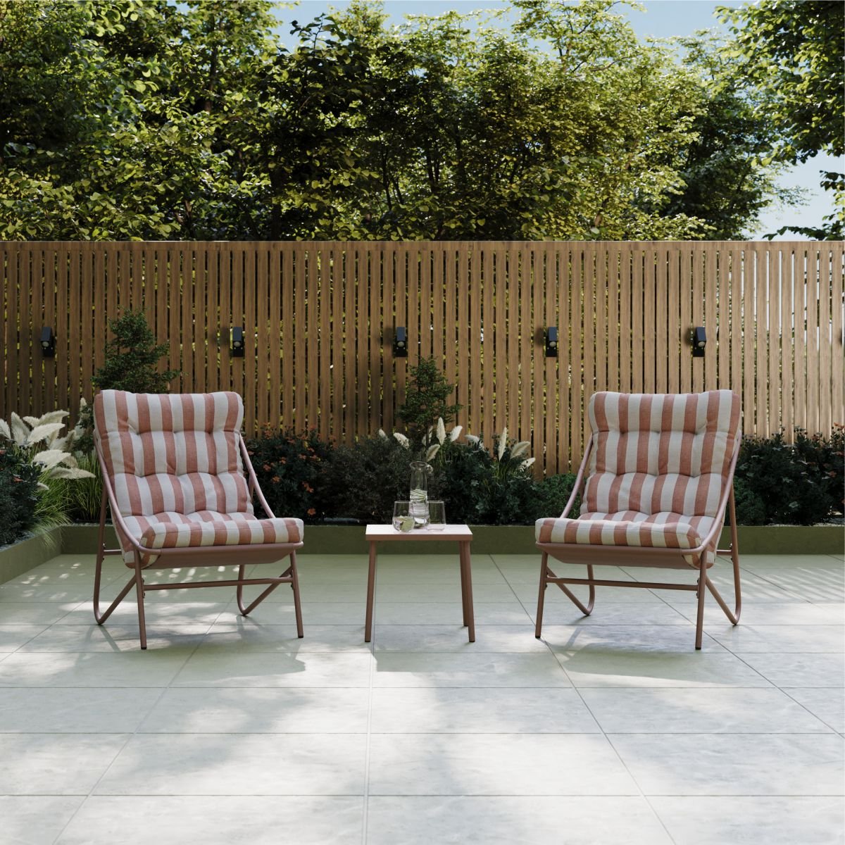 Charles Bentley Porto Stripe 2 Seater Bistro Set - Terracotta