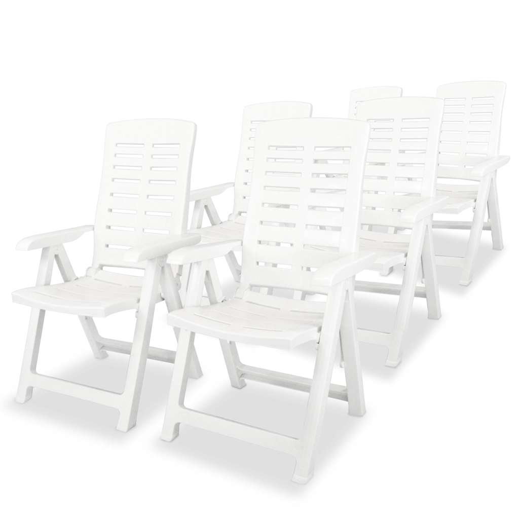 Walplus 6 Piece Plastic Reclining Folding Chairs - White - 60 x 61 x 108 cm