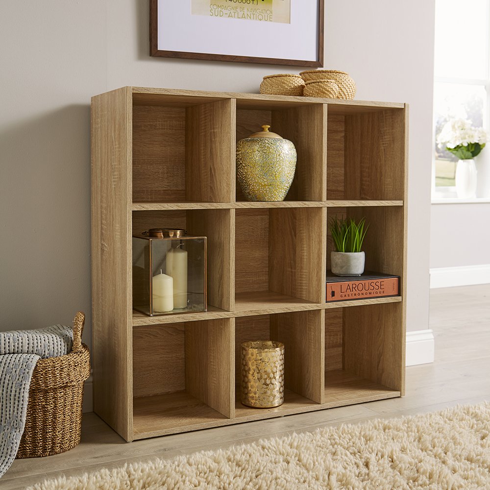 Home Source 9 Cube Storage Shelving Unit - Oak