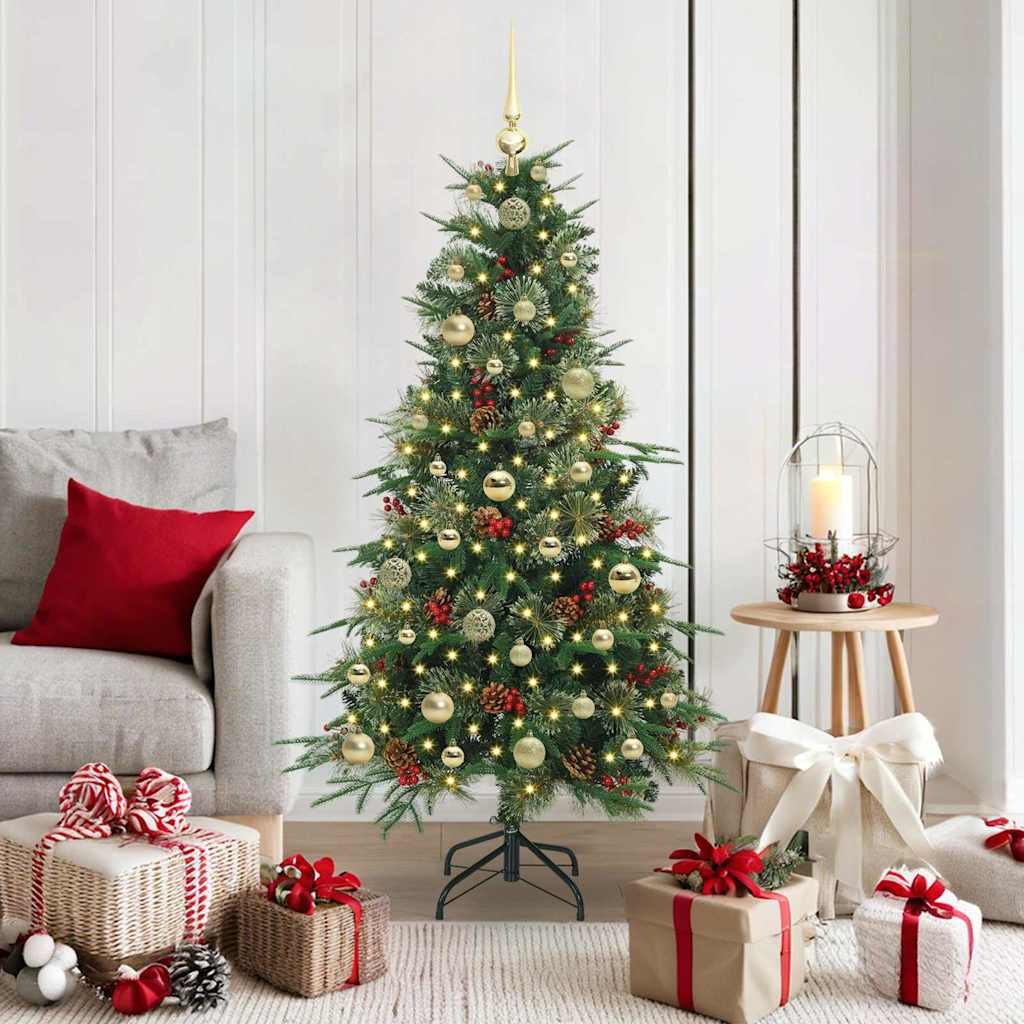 Walplus 150 LED Lamp Lights Hinged Artificial Christmas Tree - Green - 150 cm