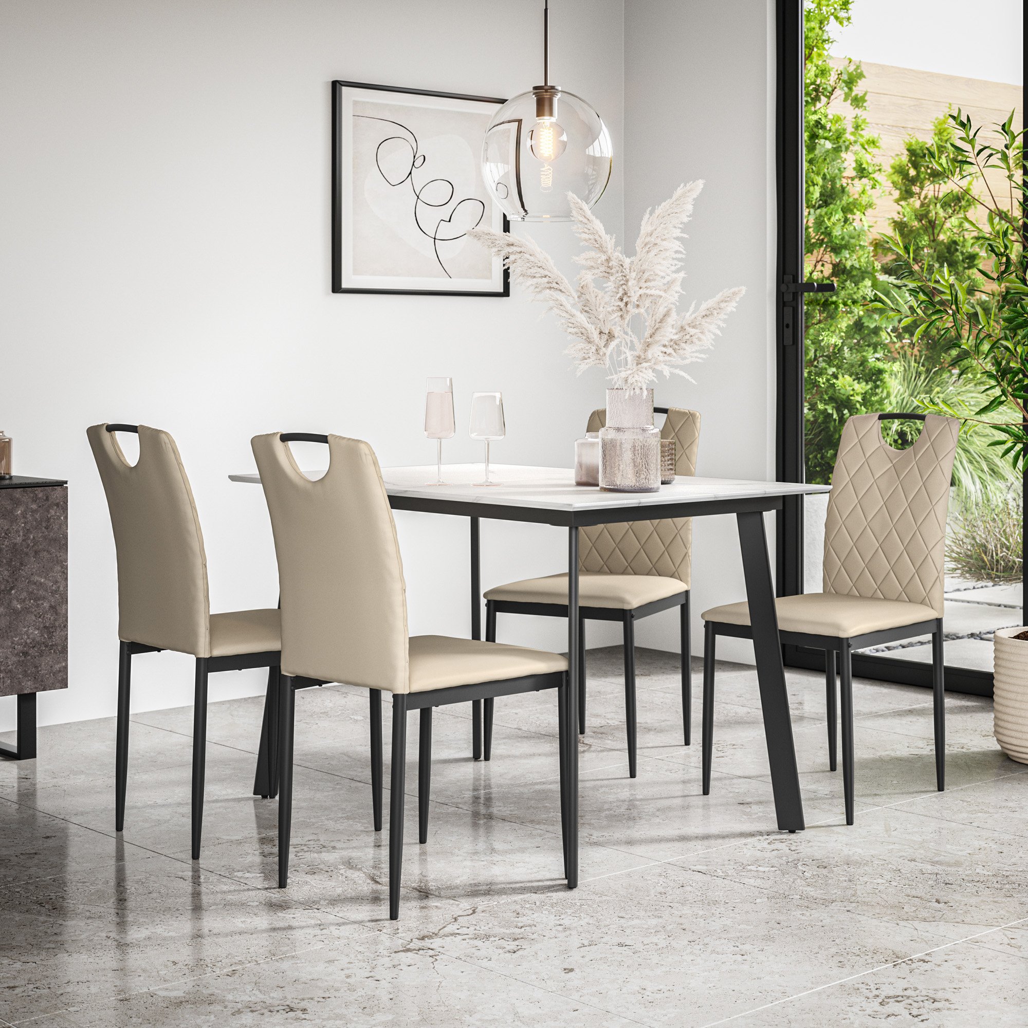 Furniture Online Haydon Monza Marble Effect Dining Table & 4 Beige Chairs