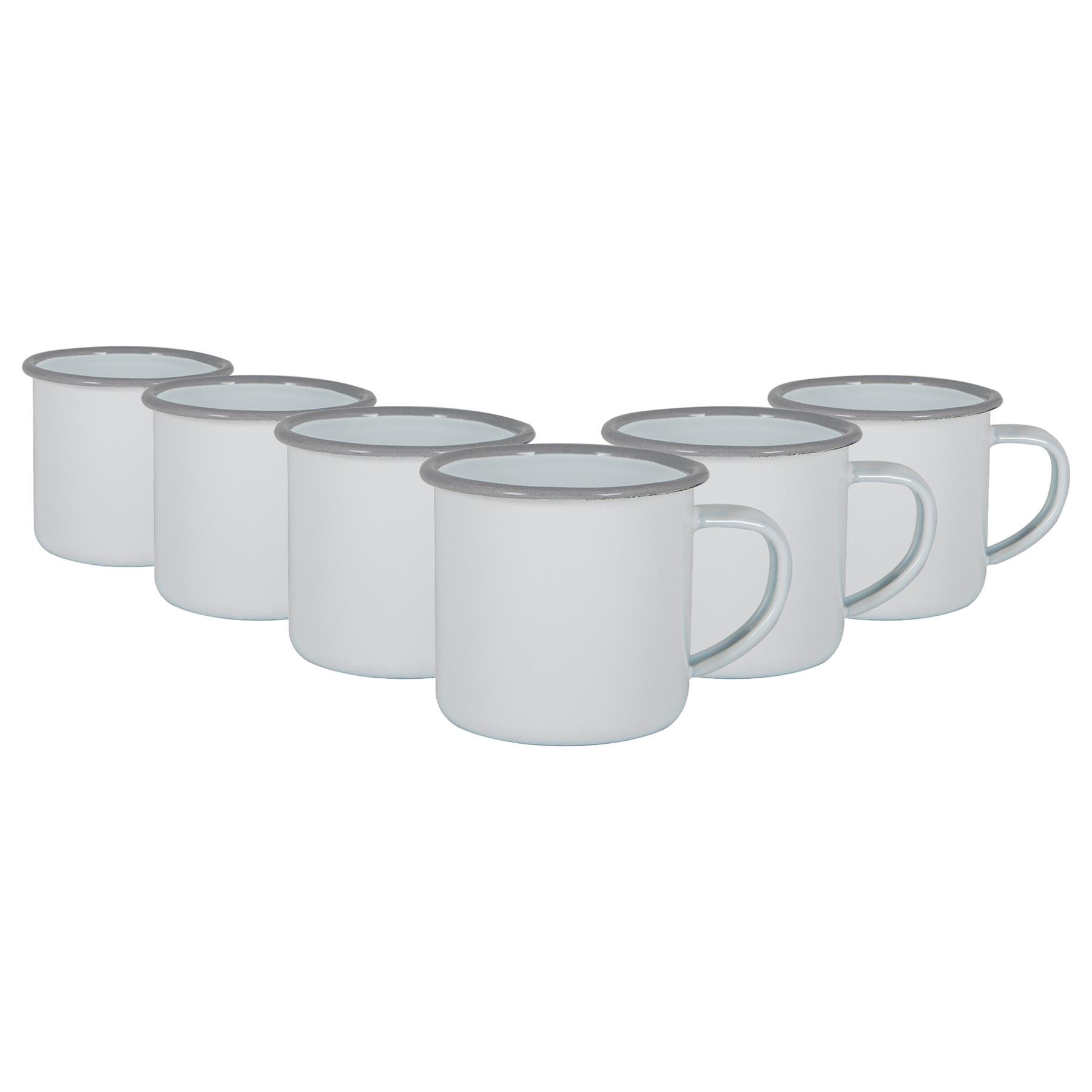 Argon Tableware White Enamel Espresso Cups - 130ml - Grey - Pack of 6