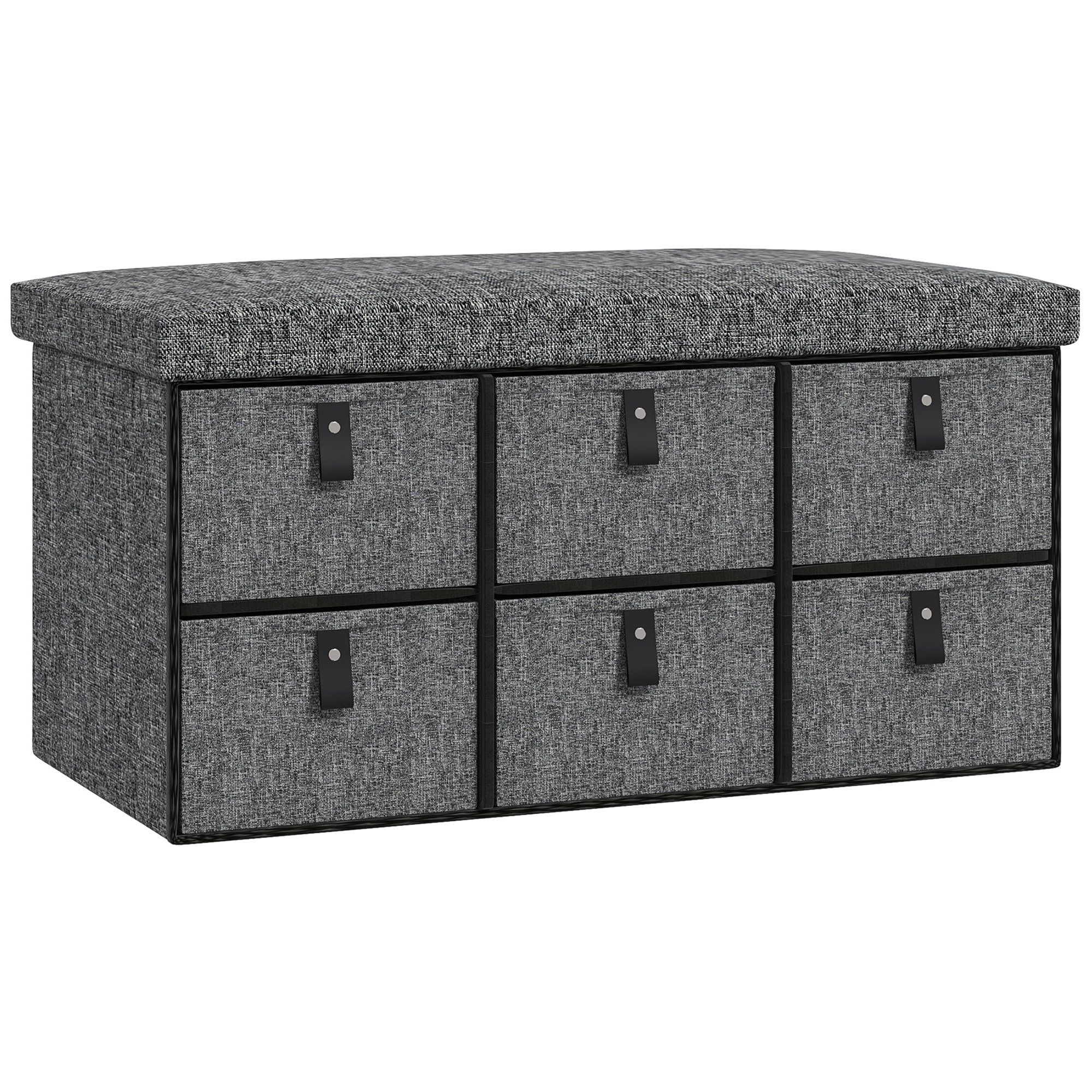 HOMCOM Shoe Bench with Cushion and 6 Fabric Drawers - Dark Grey