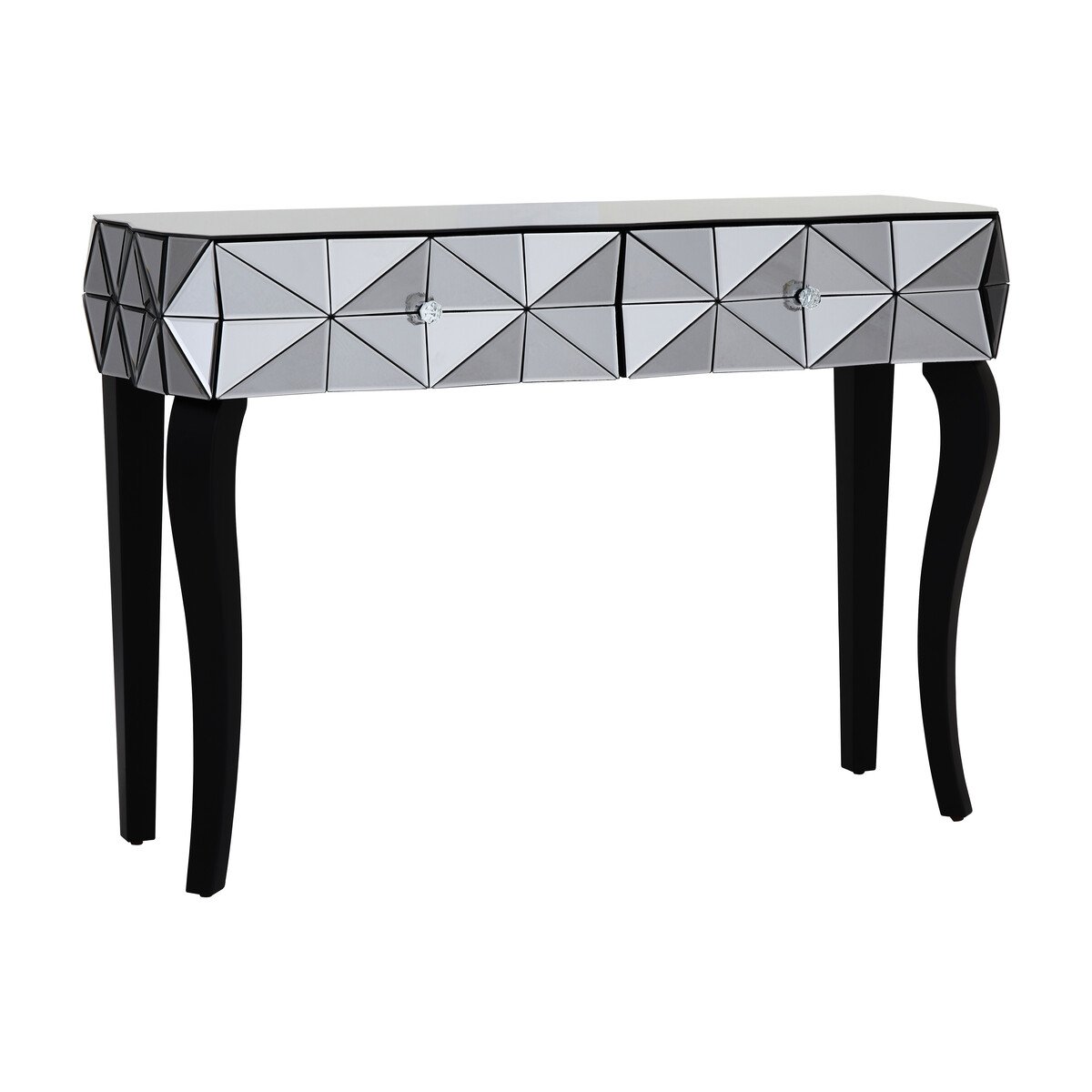 Orsina Soho Smoked Faceted Mirror 2 Drawer Console Table – Silver
