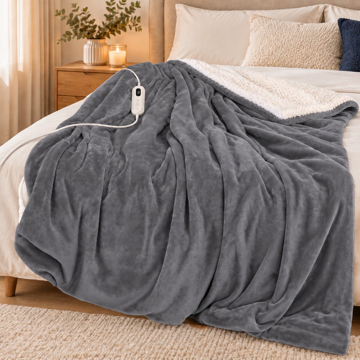 Neo Electric Heated Throw Over Blanket - Grey