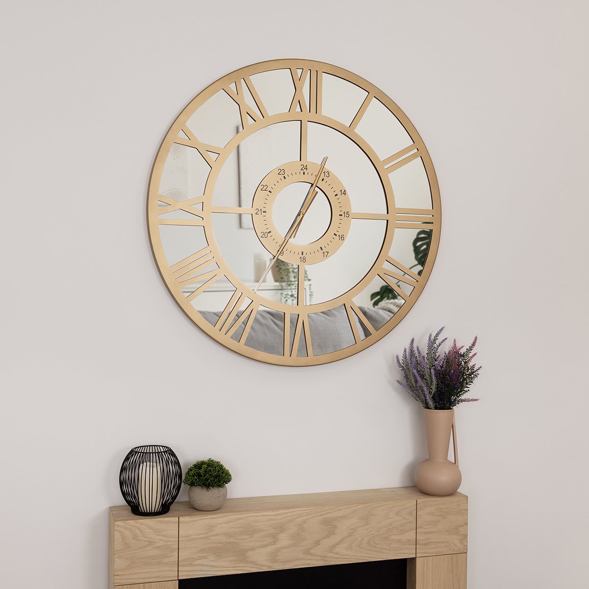 Charles Bentley Coniston 80cm Mirrored Skeleton Wall Clock - Gold
