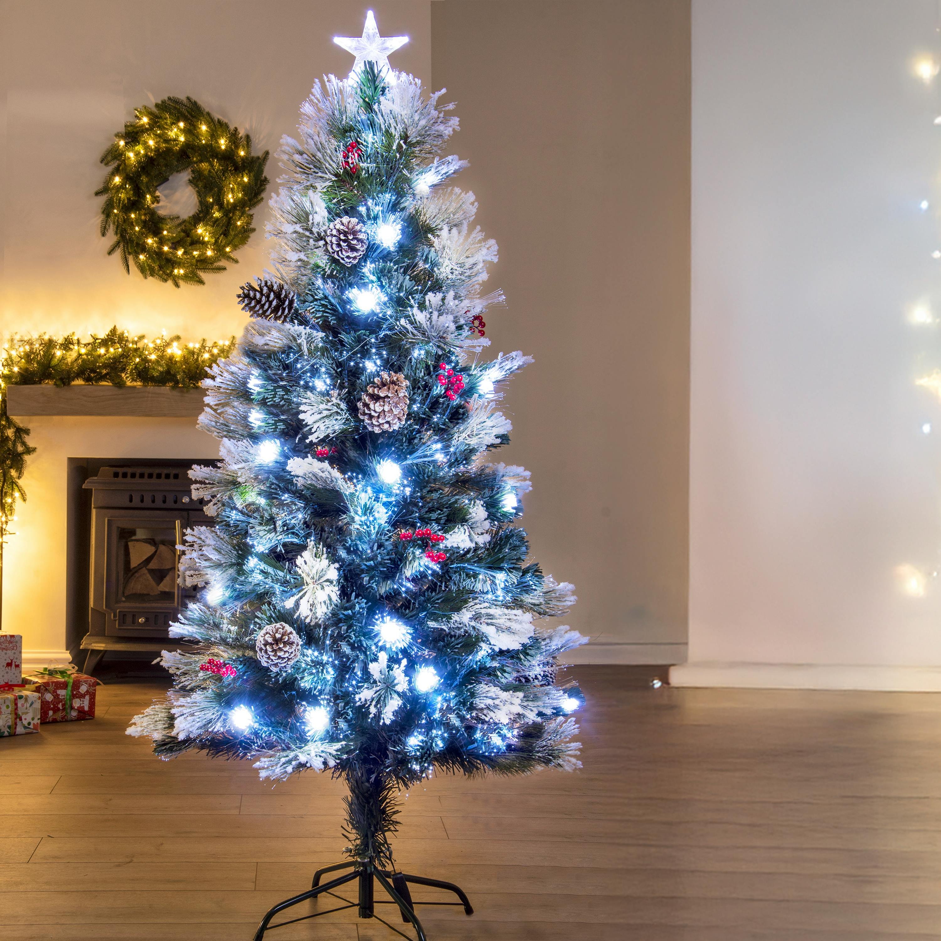 Christmas Tree World 5ft Snowy LED Frosted Pine Fibre Optic Tree