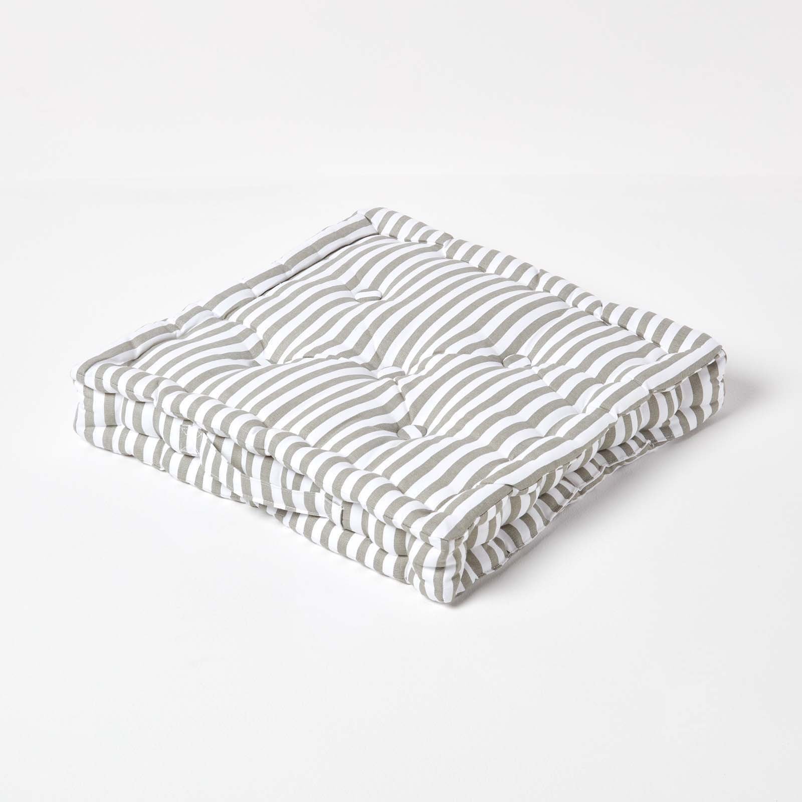 Homescapes Cotton Thin Stripe Floor Cushion – 40 x 40 cm – Light Grey