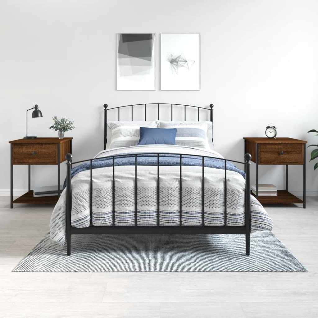 Walplus Pack of 2 Engineered Wood Bedside Table - Dark Oak - 44 x 45 x 58 cm