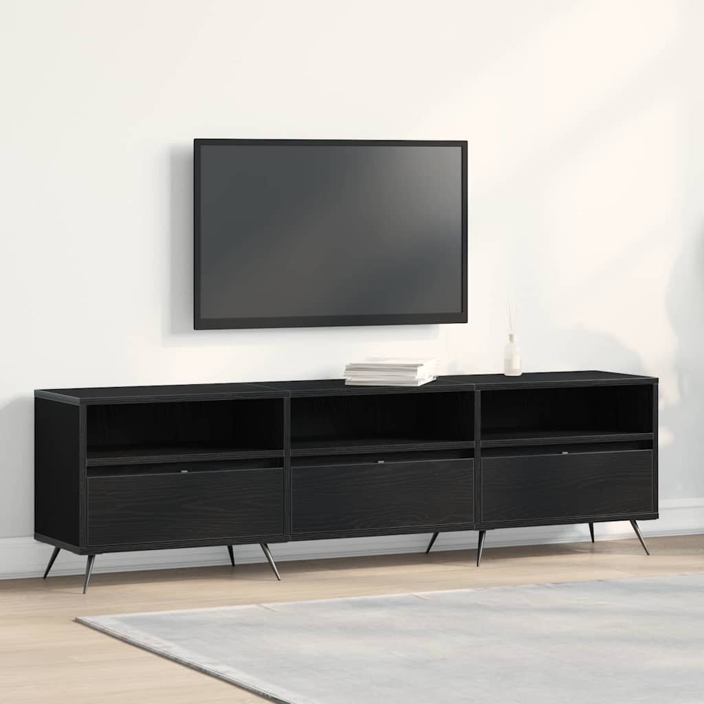 Walplus Engineered Wood 3 Doors TV Cabinet - Black Oak - 150 x 30 x 44.5 cm