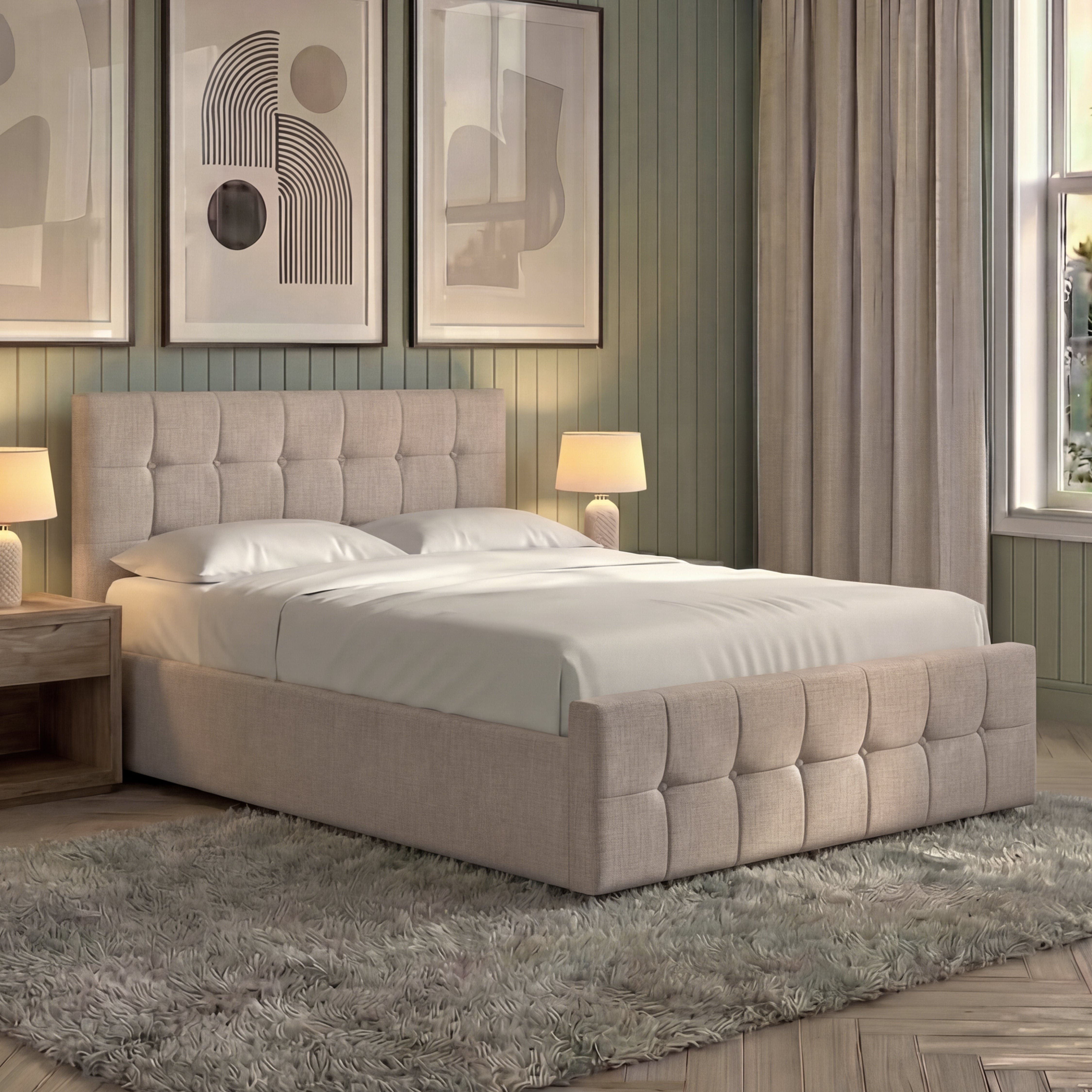 Vida Designs Valentina Double Linen Ottoman Bed - Beige
