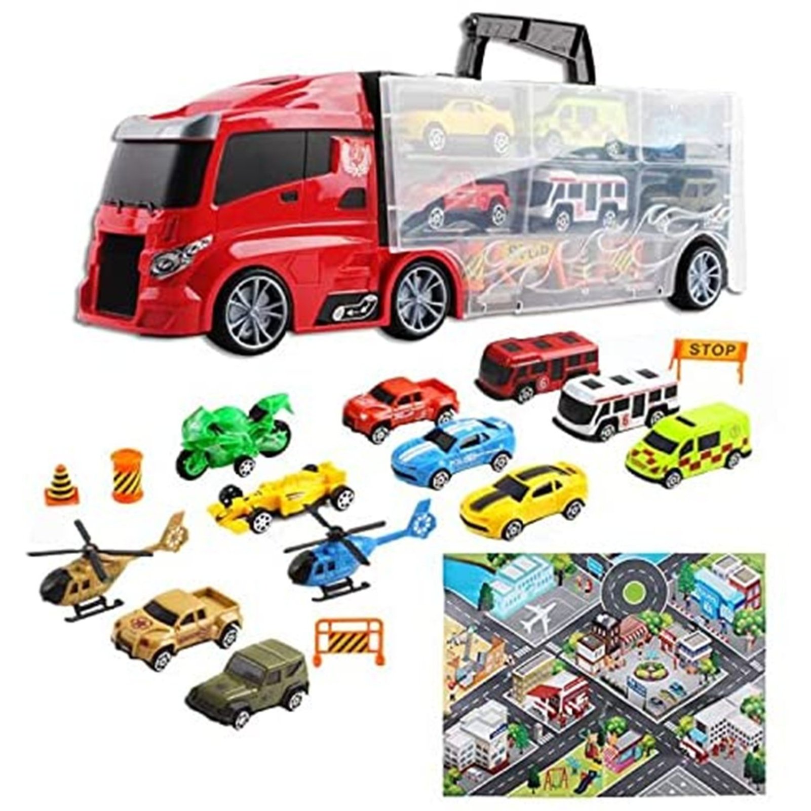 deAO Transporter Truck Carrycase Play Set - Red