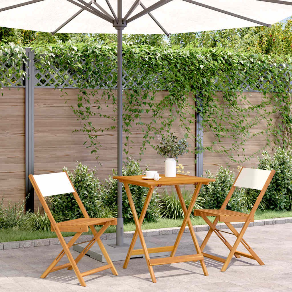 Walplus 3 Piece Acacia Wood Folding Bistro Set - Cream White - 60 x 60 x 75 cm