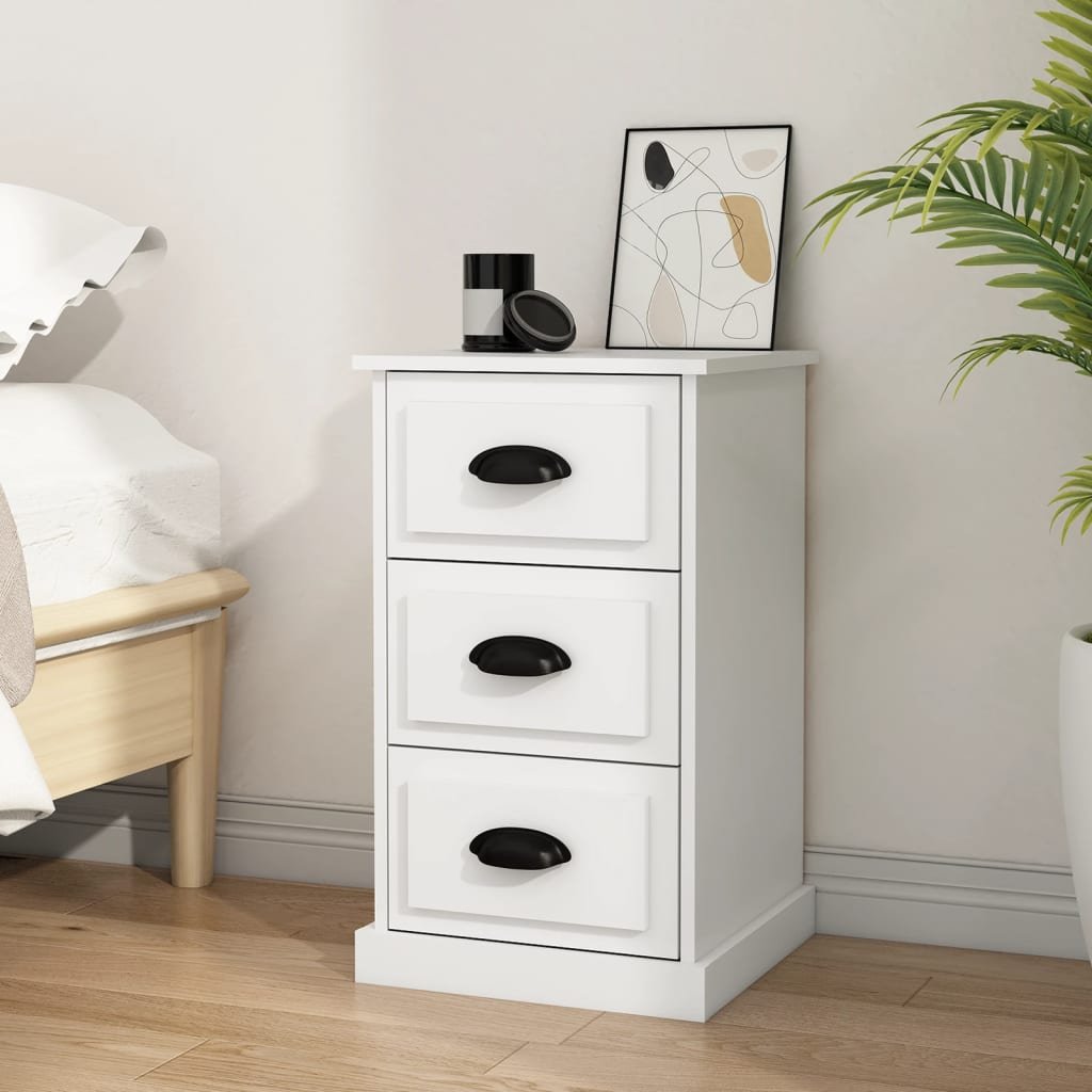Walplus Engineered Wood Bedside Cabinet - White - 39 x 39 x 67 cm