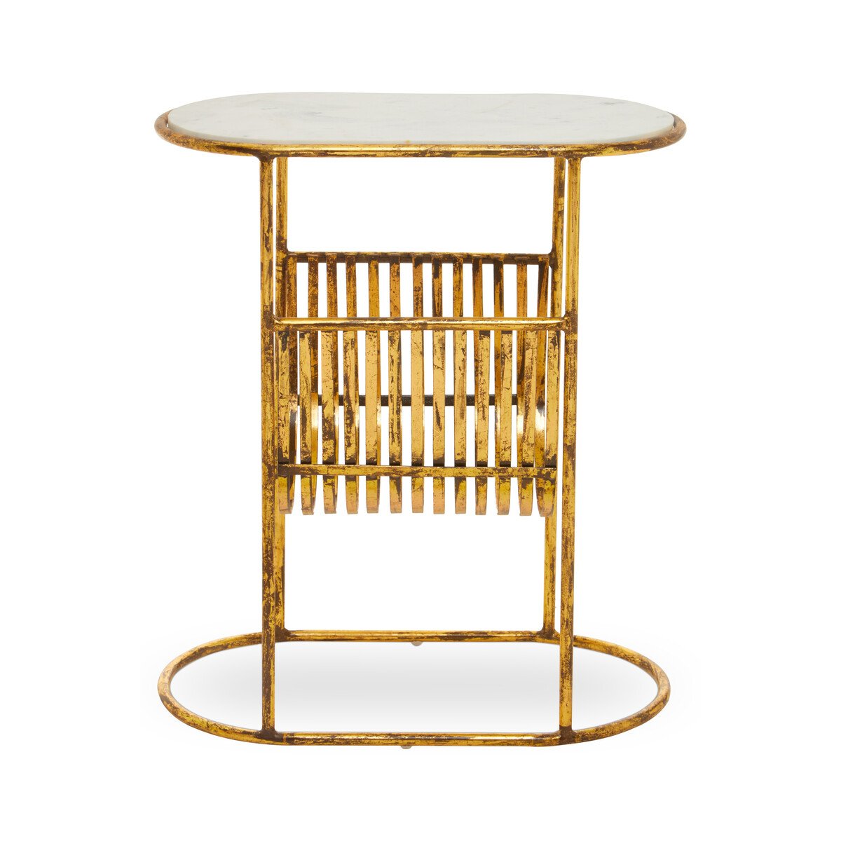Orsina Rabia Marble Effect Side Table with Magazine Rack - Gold