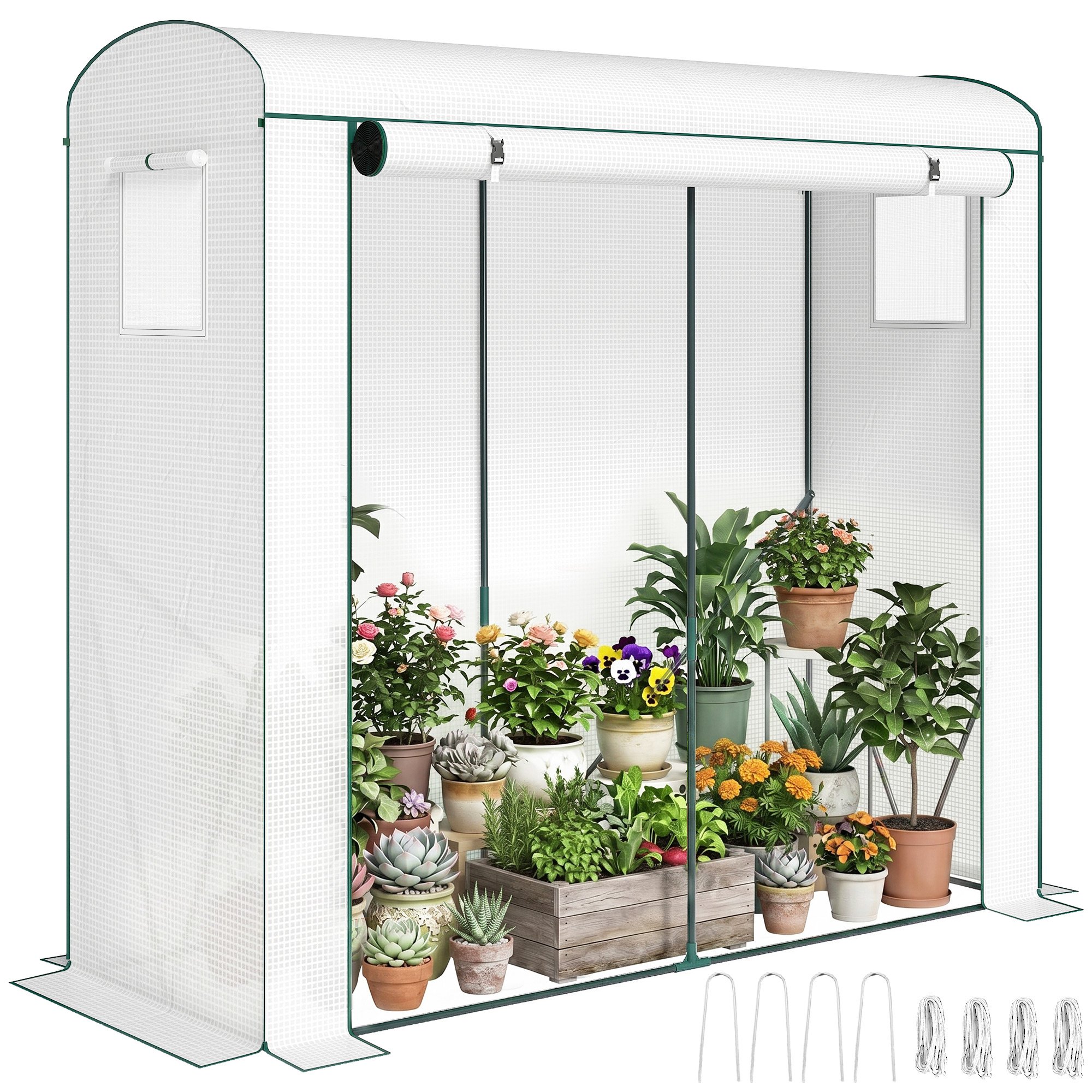Outsunny Polyethylene Cover 2 Mesh Windows Greenhouse – White