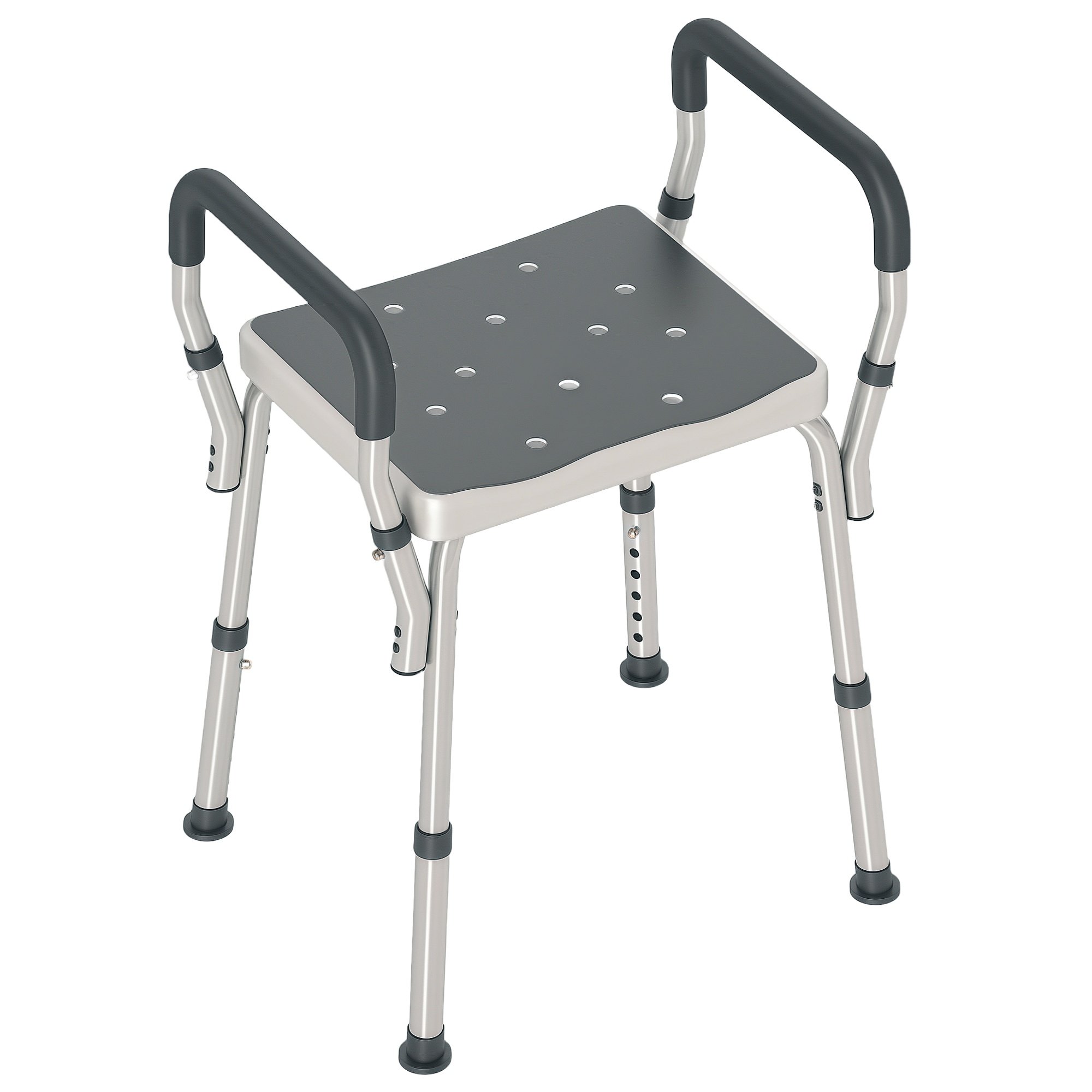 HOMCOM Non-Slip Shower Stool with Adjustable Height and EVA Cushion - Grey