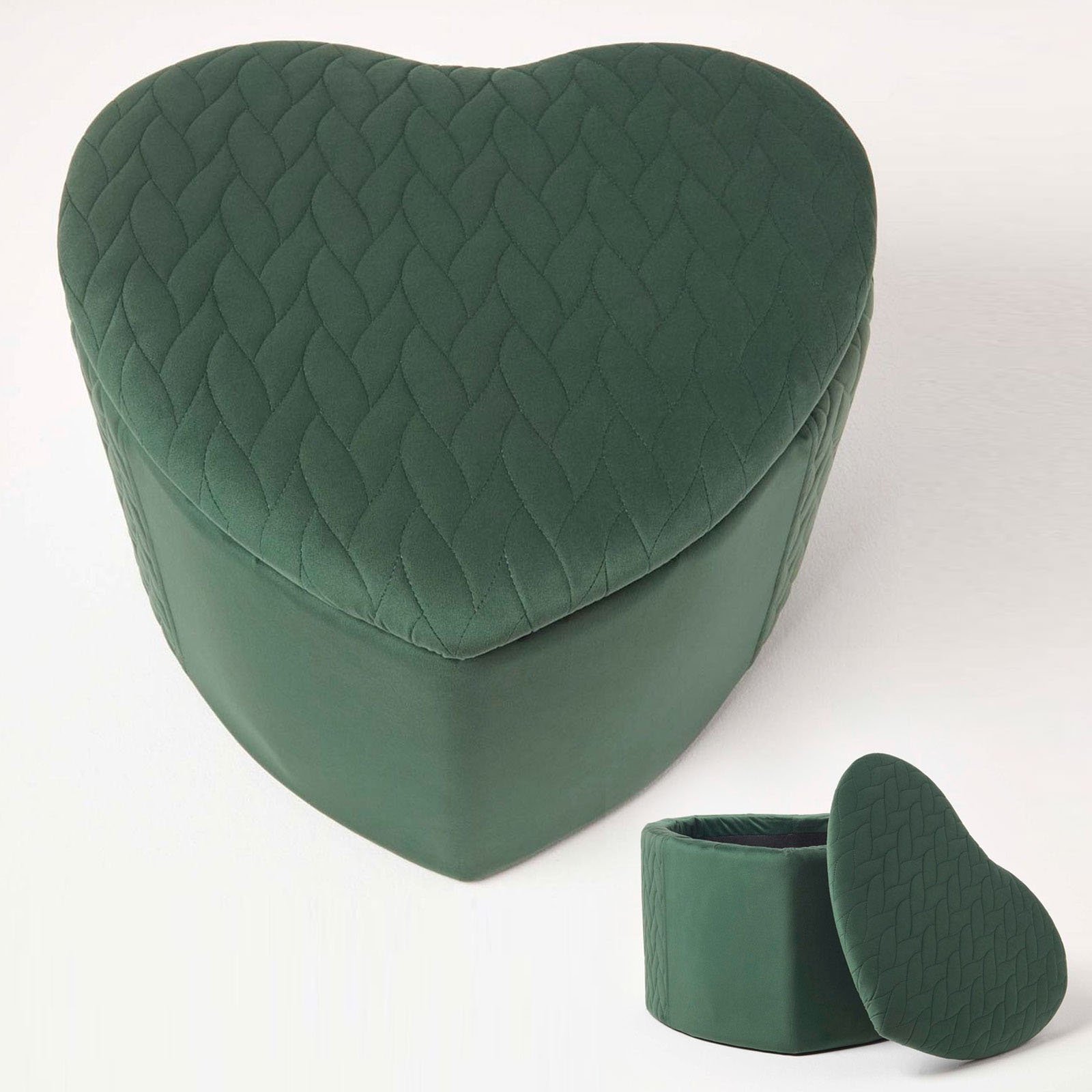 Homescapes Arundel Velvet Heart-Shaped Footstool with Storage – Emerald