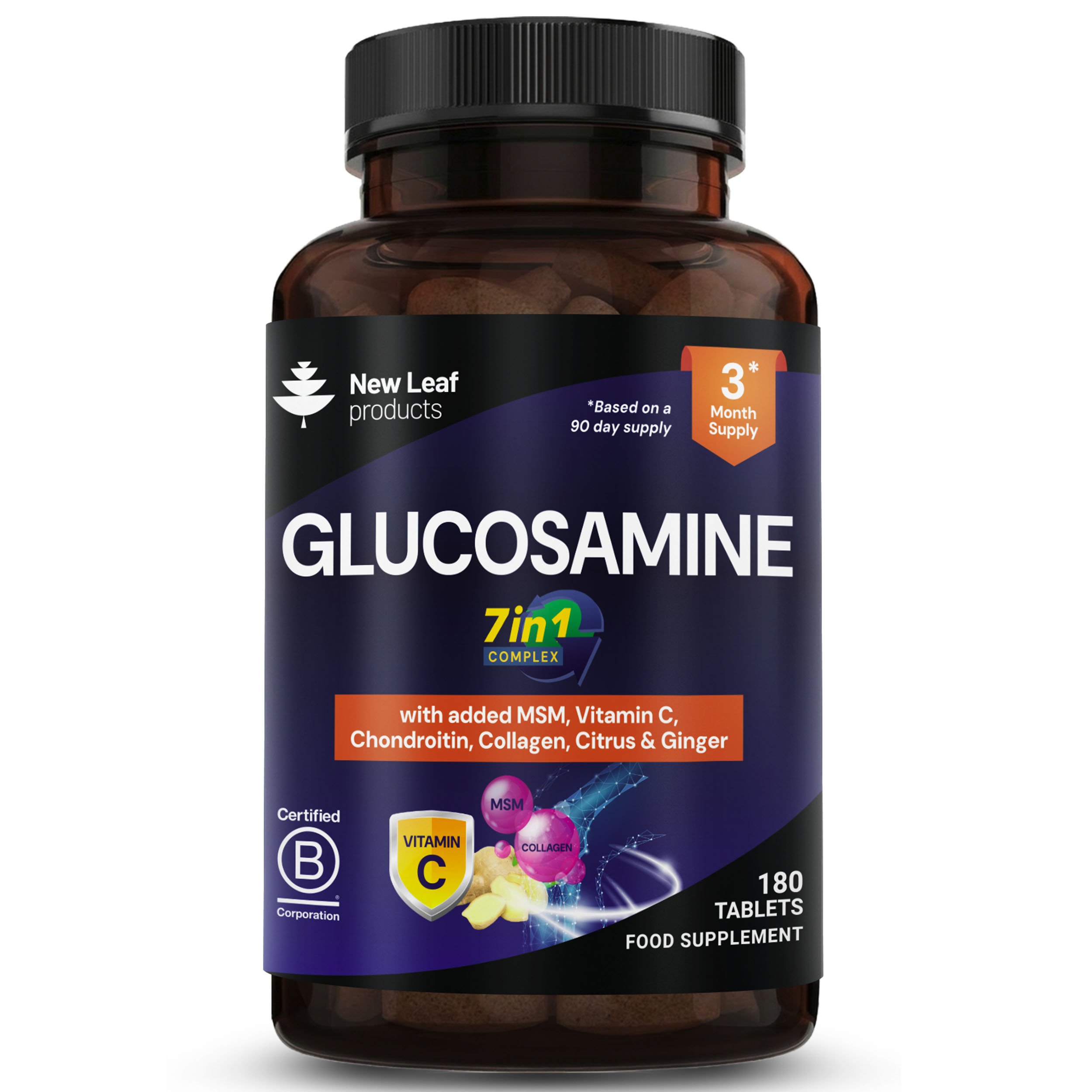 New Leaf Glucosamine 7In1 Complex+ MSM Chondroitin Collagen Ginger - 120 Tablets