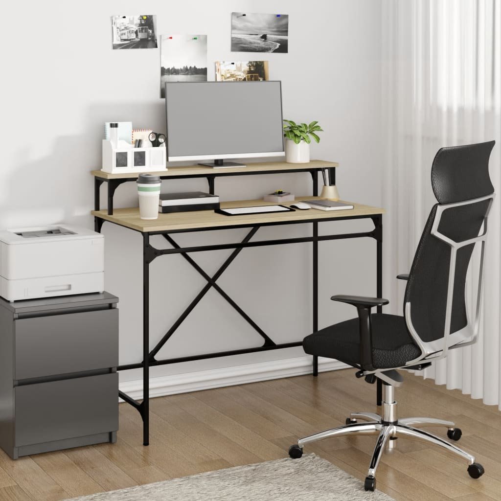 Walplus Engineered Wood and Iron Desk - Light Oak - 100 x 50 x 90 cm