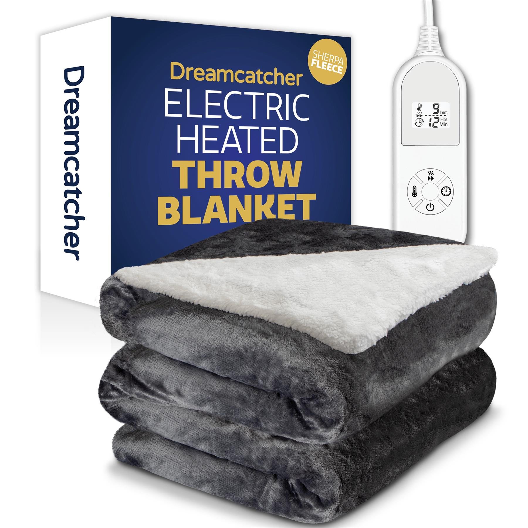 Dreamcatcher Sherpa Polyester Heated Throw Electric Blanket 160 x 120cm - Grey