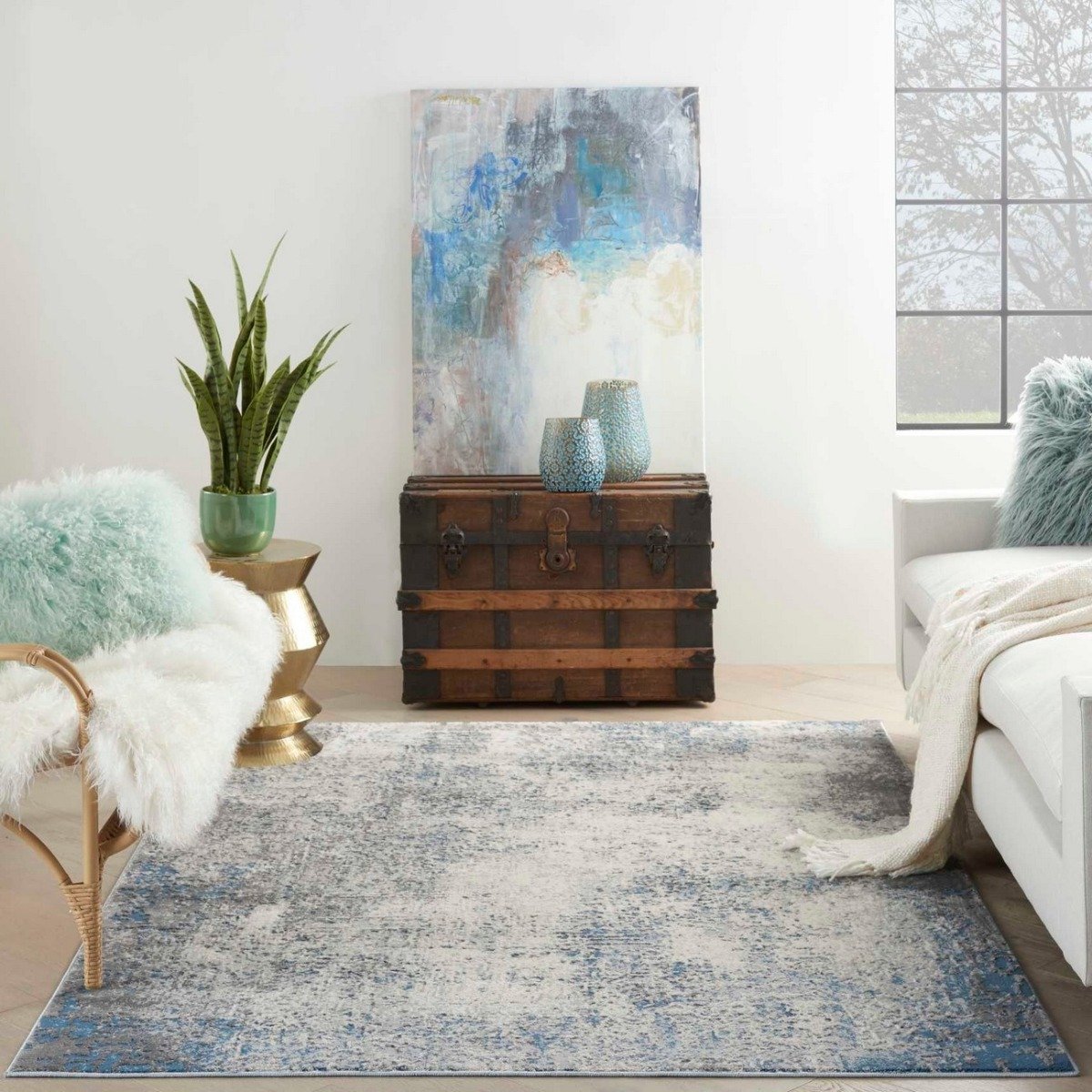 Mega Flooring Blue Modern Abstract Runner - 66 x 229cm