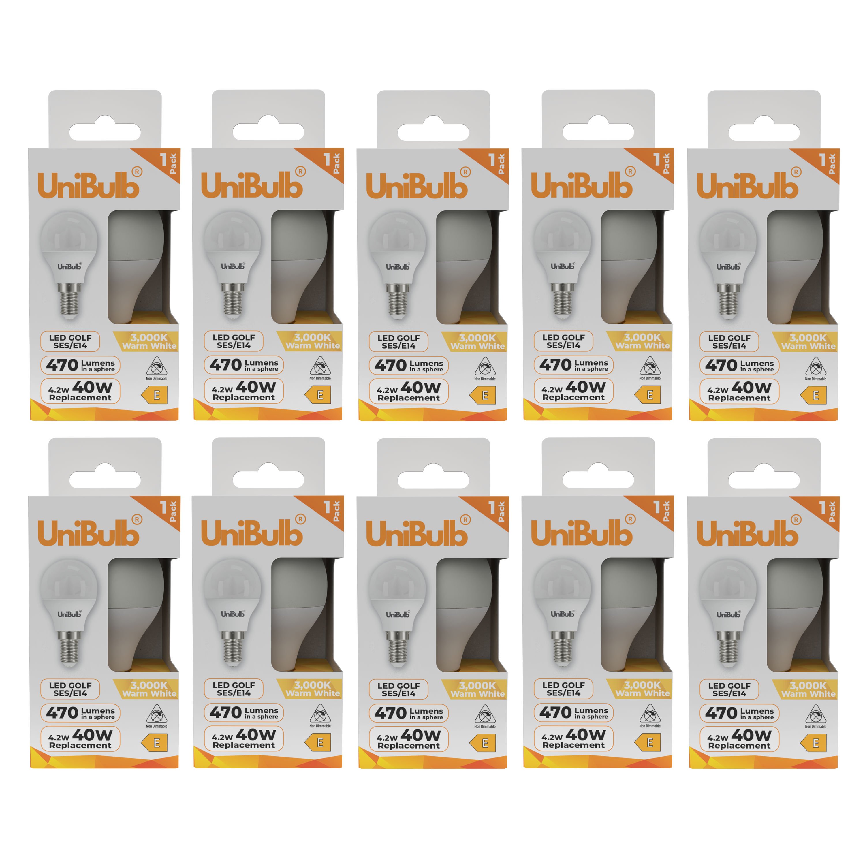 UniBulb 4.2W LED Warm White Golf Ball E14 Light Bulb - Pack of 10