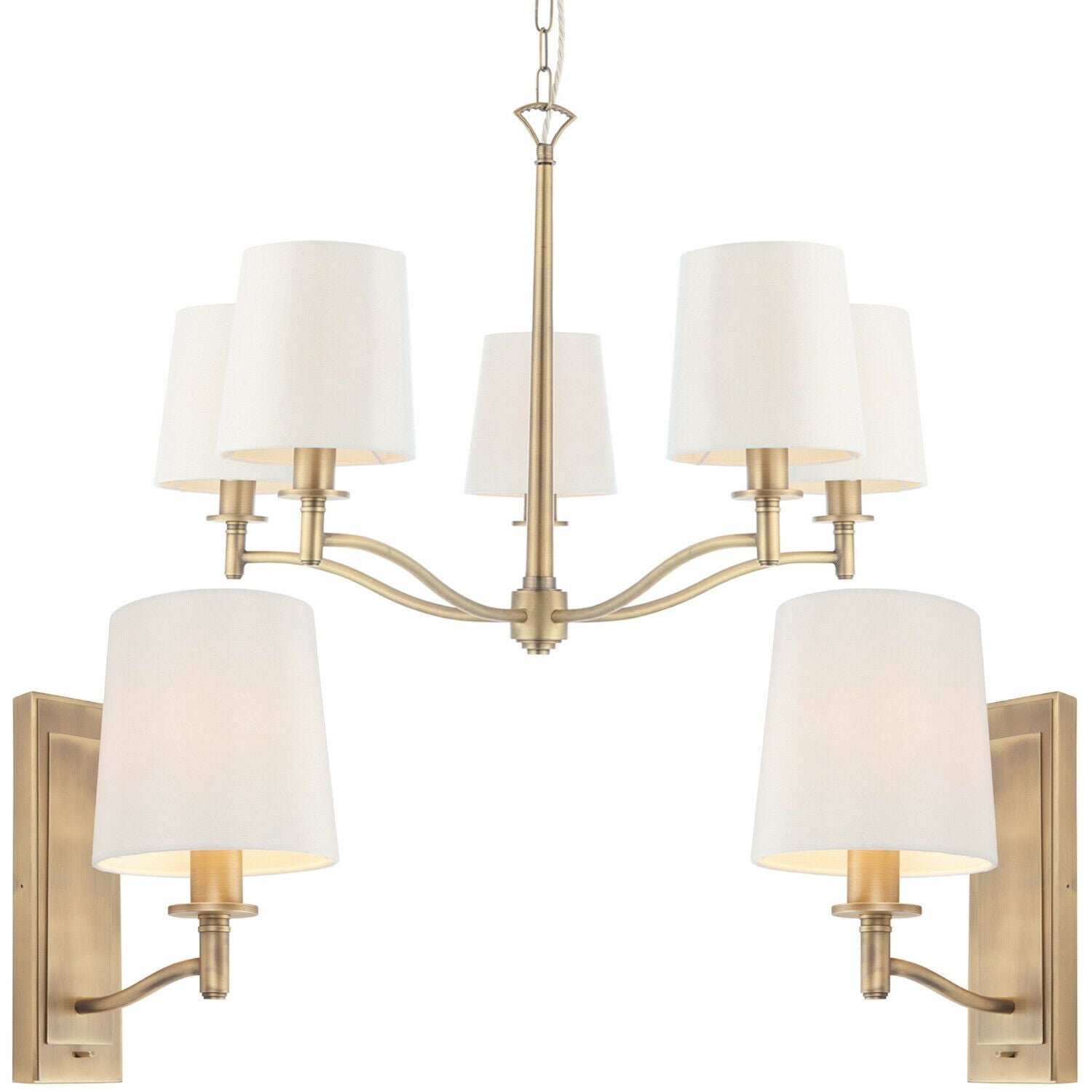 Loops Direct 74cm Diameter Steel Pendant and Wall Lights - Matt Antique Brass