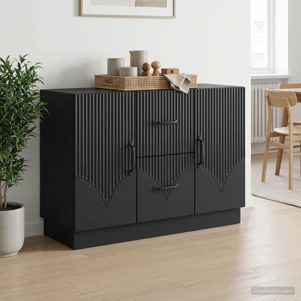 Walplus Engineered Wood Sideboard with Drawers - Black - 89 x 34.5 x 57 cm