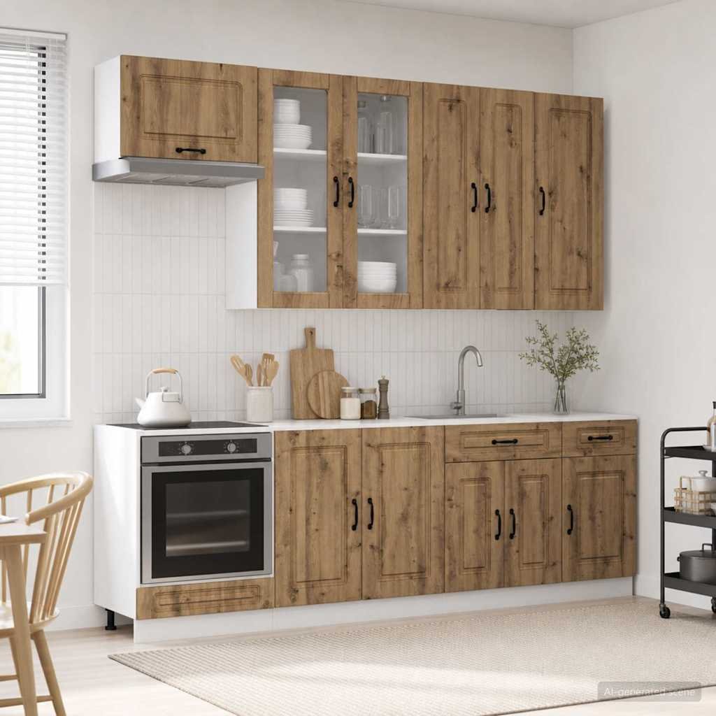Walplus 8 Piece Engineered Wood Kitchen Unit Set - Artisan Oak