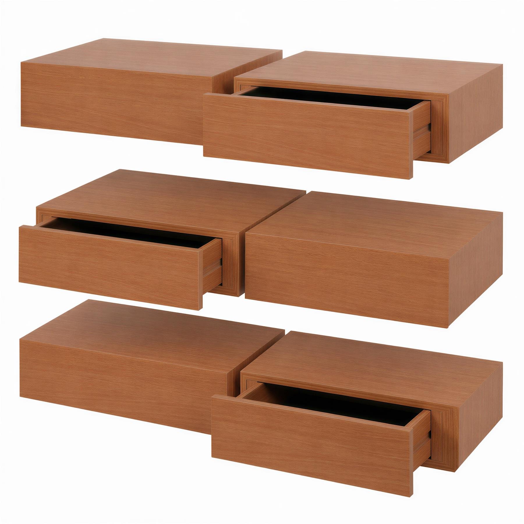 Harbour Housewares Wooden Floating Shelves with Drawer Pack of 6 - Walnut