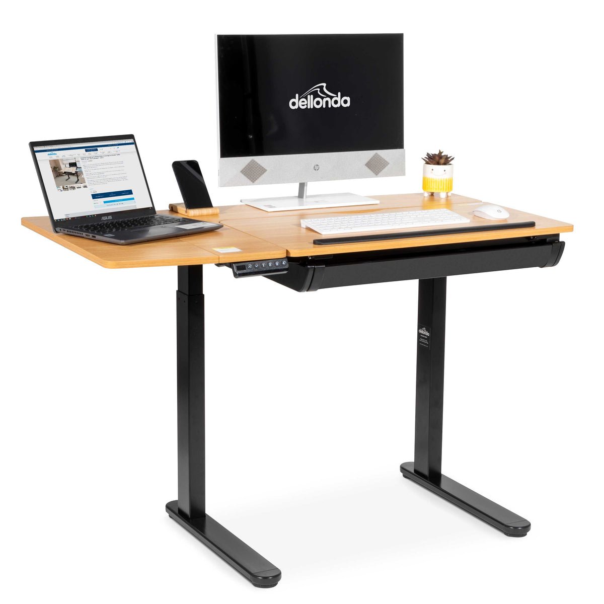 Dellonda Single Motor Electric Adjustable Drawing Table - Brown