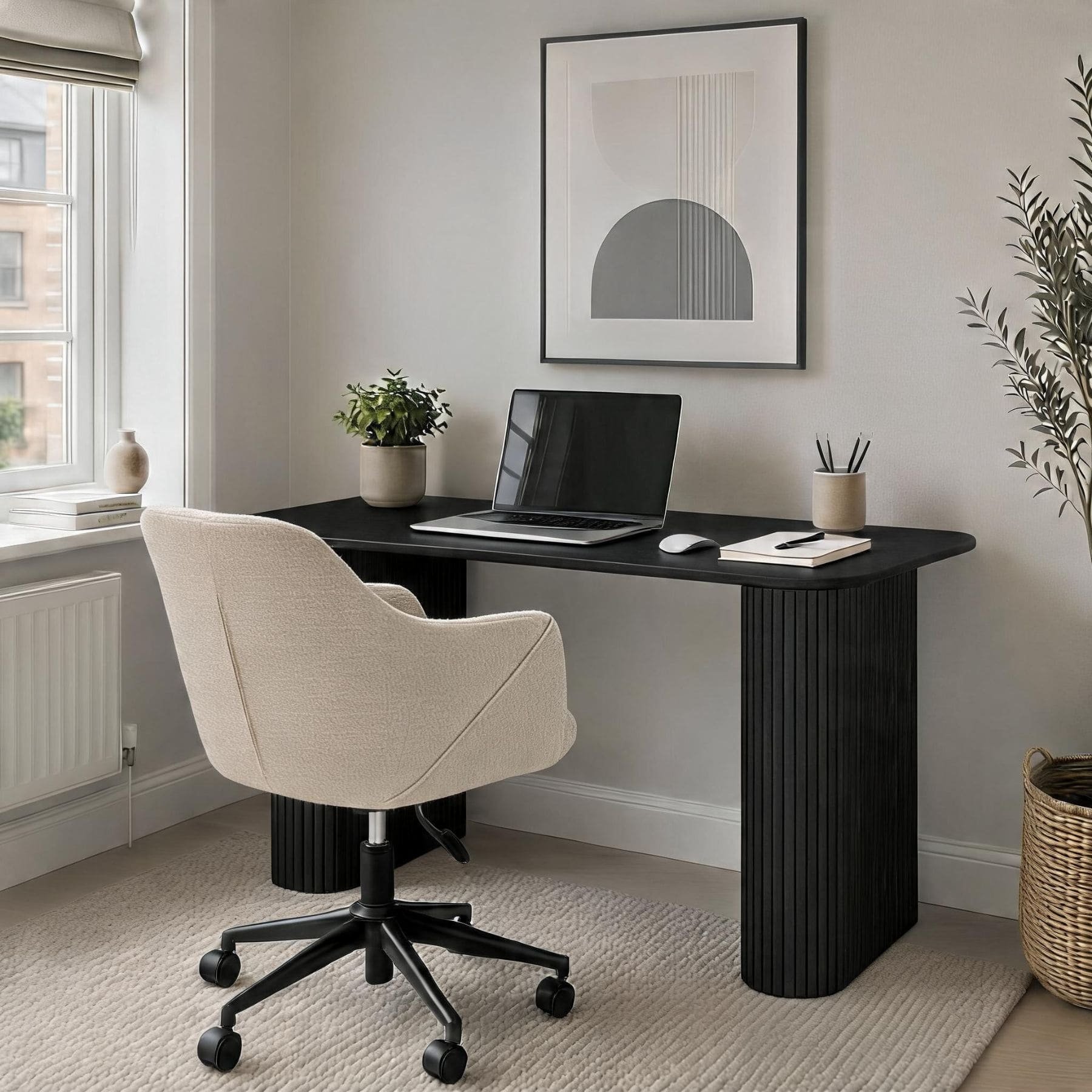 Home Source Monroe Desk & Lumera Adjustable Chair Set – Black & Beige
