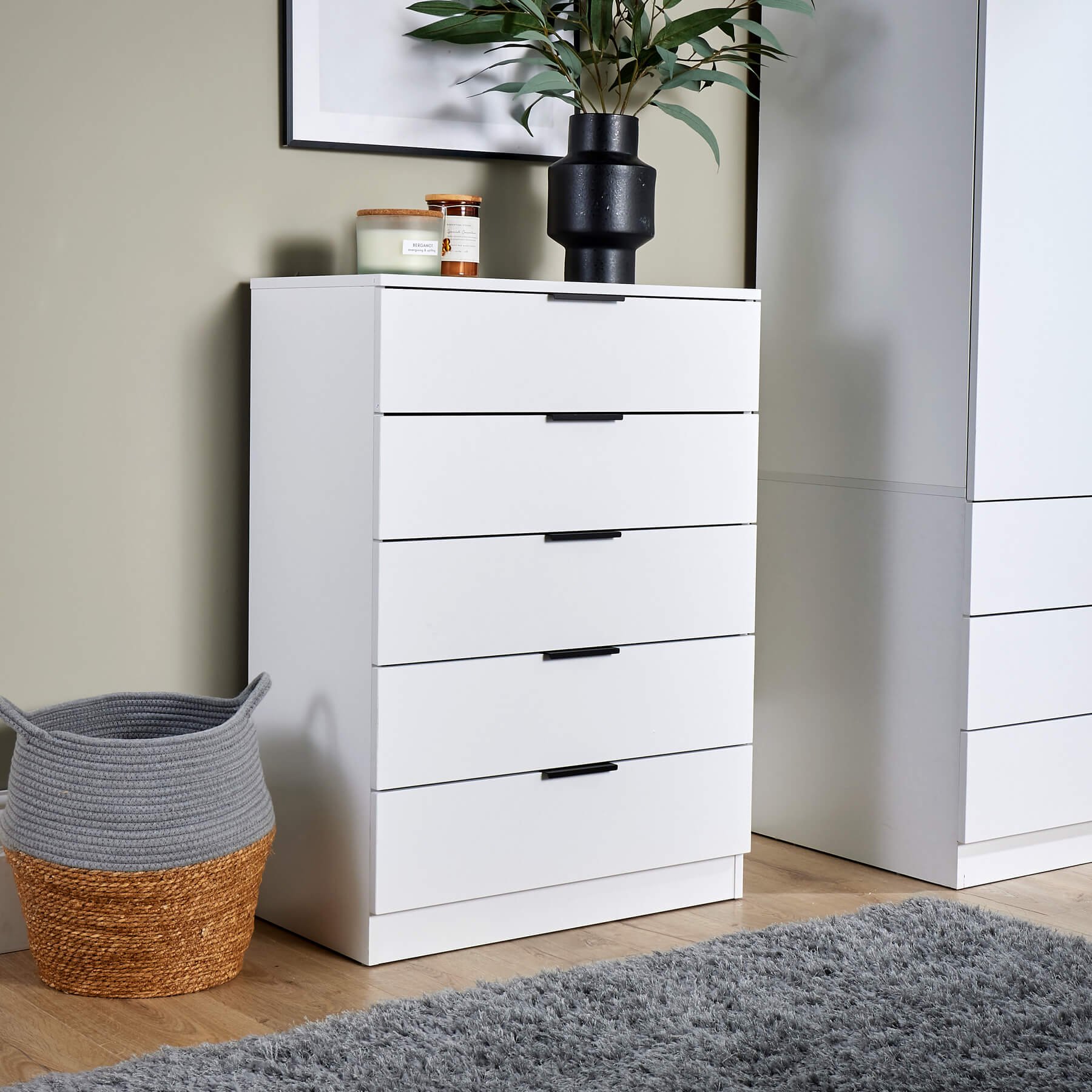 Home Source Phoenix 5 Drawer Chest - White