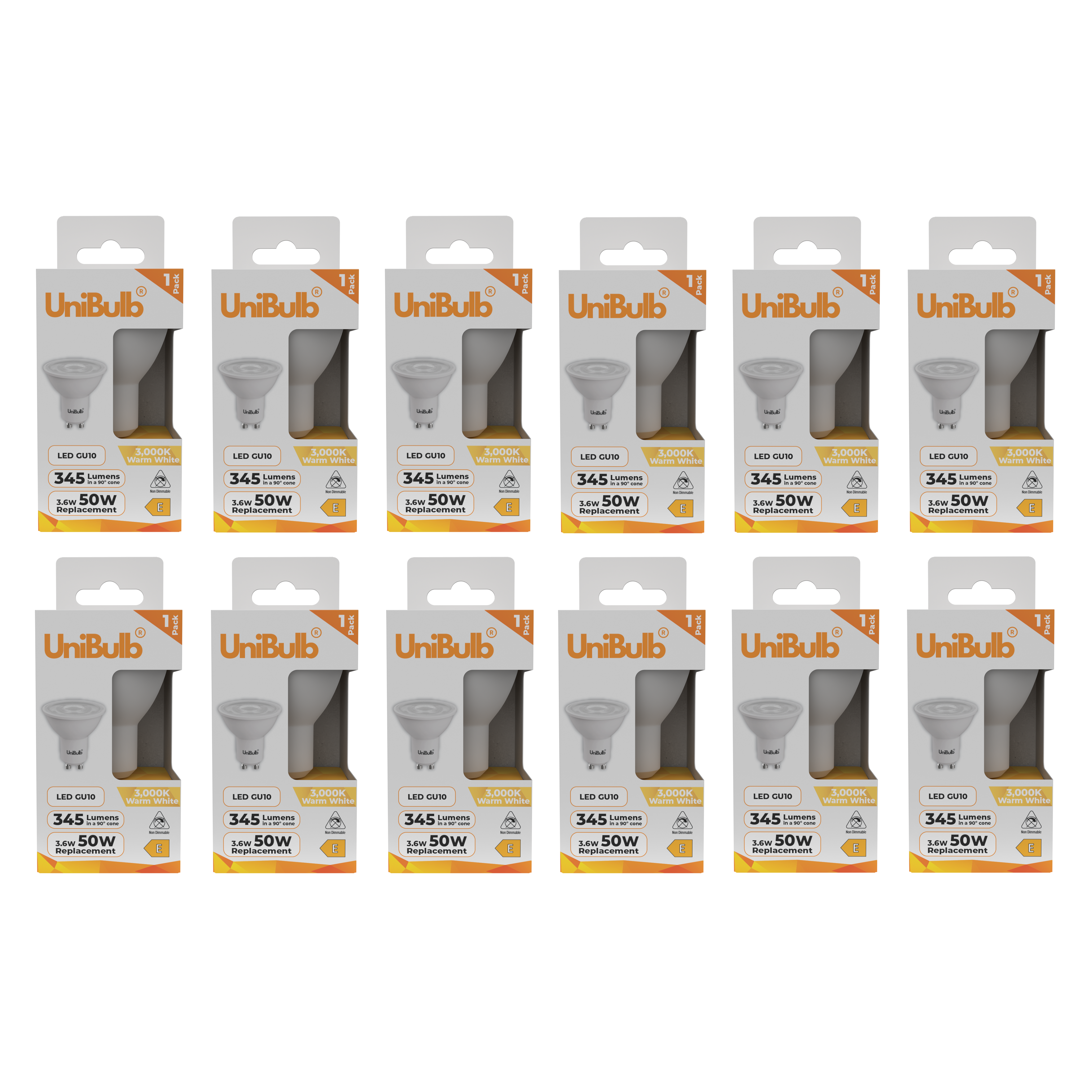 UniBulb 3.6W LED Warm White Spotlight GU10 Light Bulb - Pack of 12