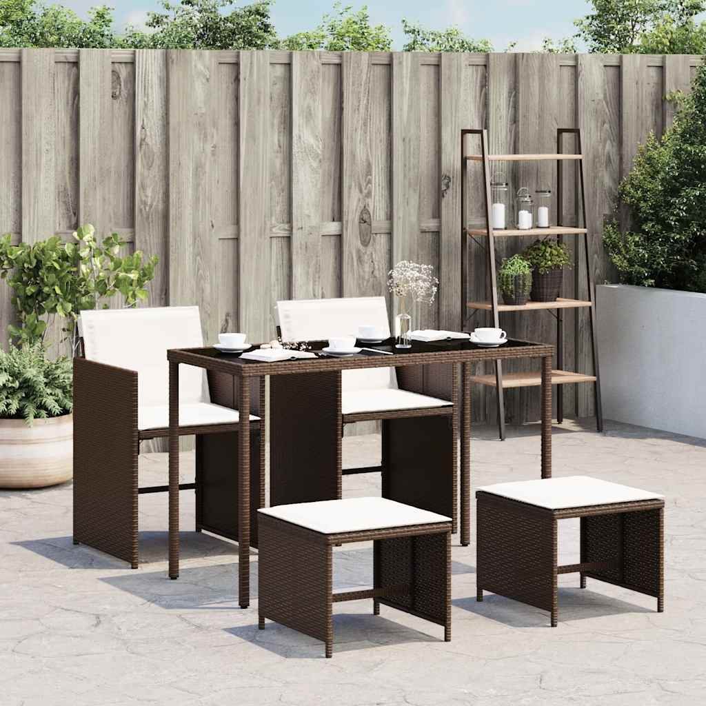 Walplus 5 Piece Poly Rattan Garden Dining Set - Brown - 115 x 54 x 74 cm