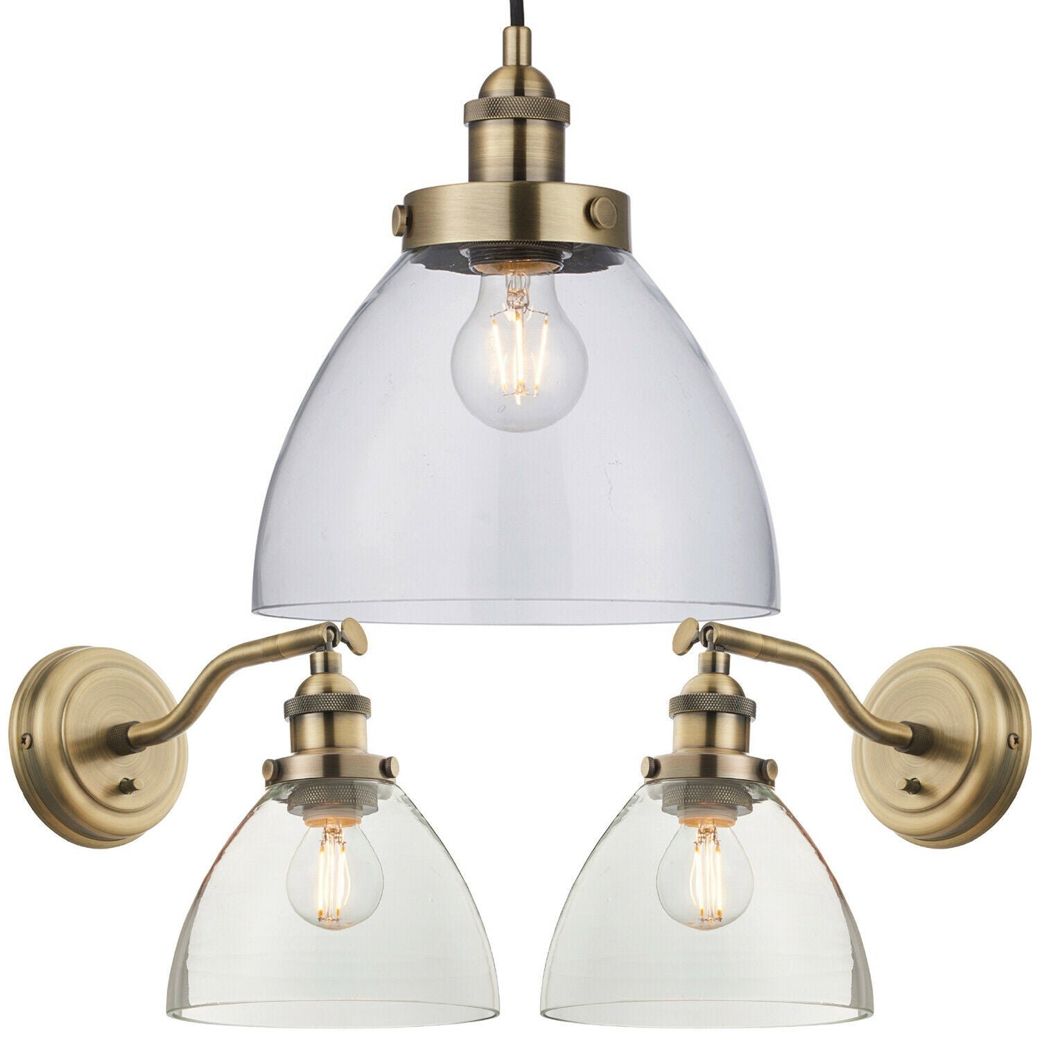 Loops Direct Steel and Clear Glass Pendant Set - Antique Brass