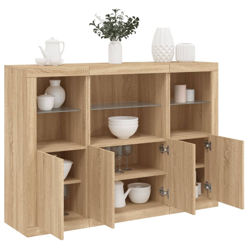 Walplus Pack of 3 LED Sideboard - Sonoma Oak - 142.5 x 37 x 100 cm