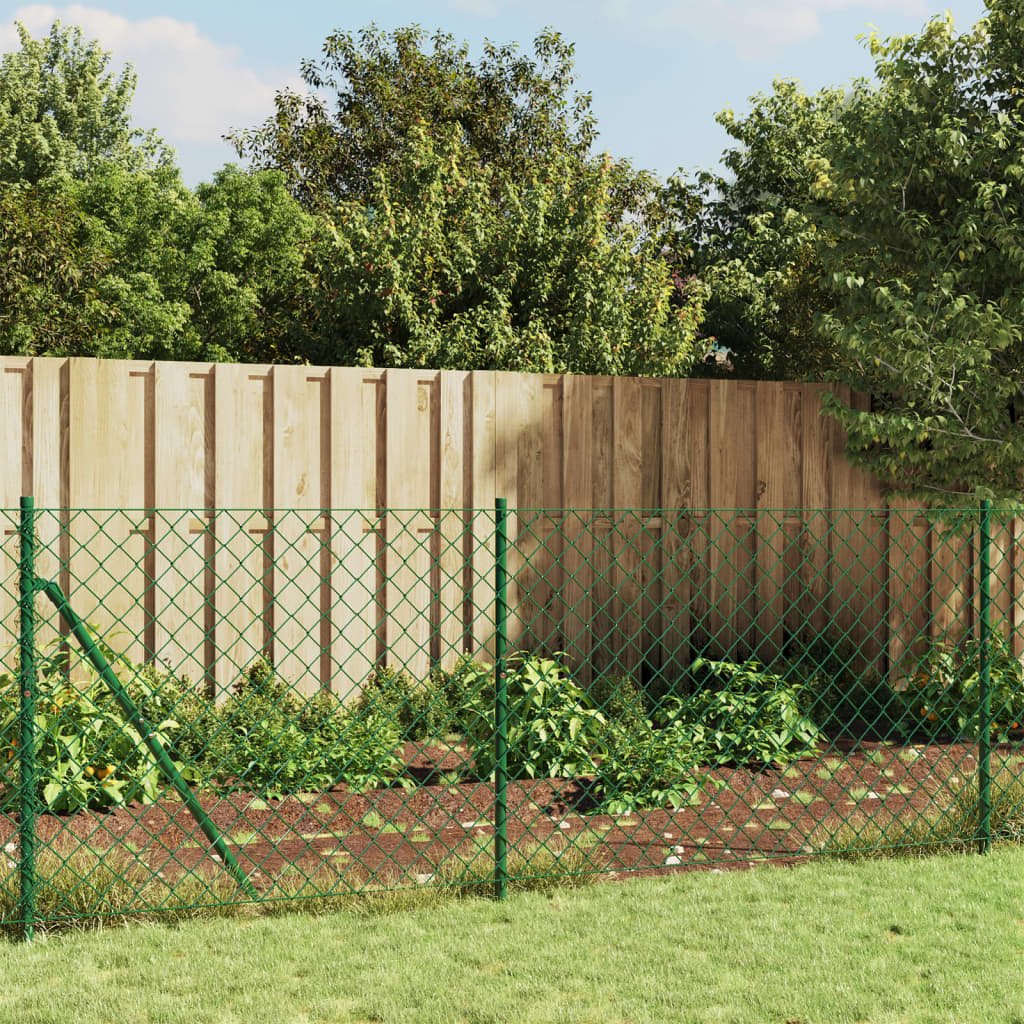 Walplus Galvanised Steel Chain Link Fence - Green - 1 x 10 m