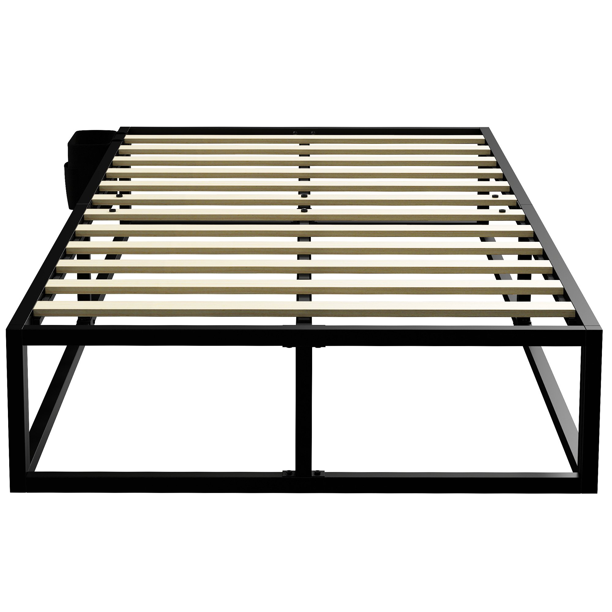 HOMCOM 3ft Single Bed Frame with Storage Bag and Mattress Foundation - Black