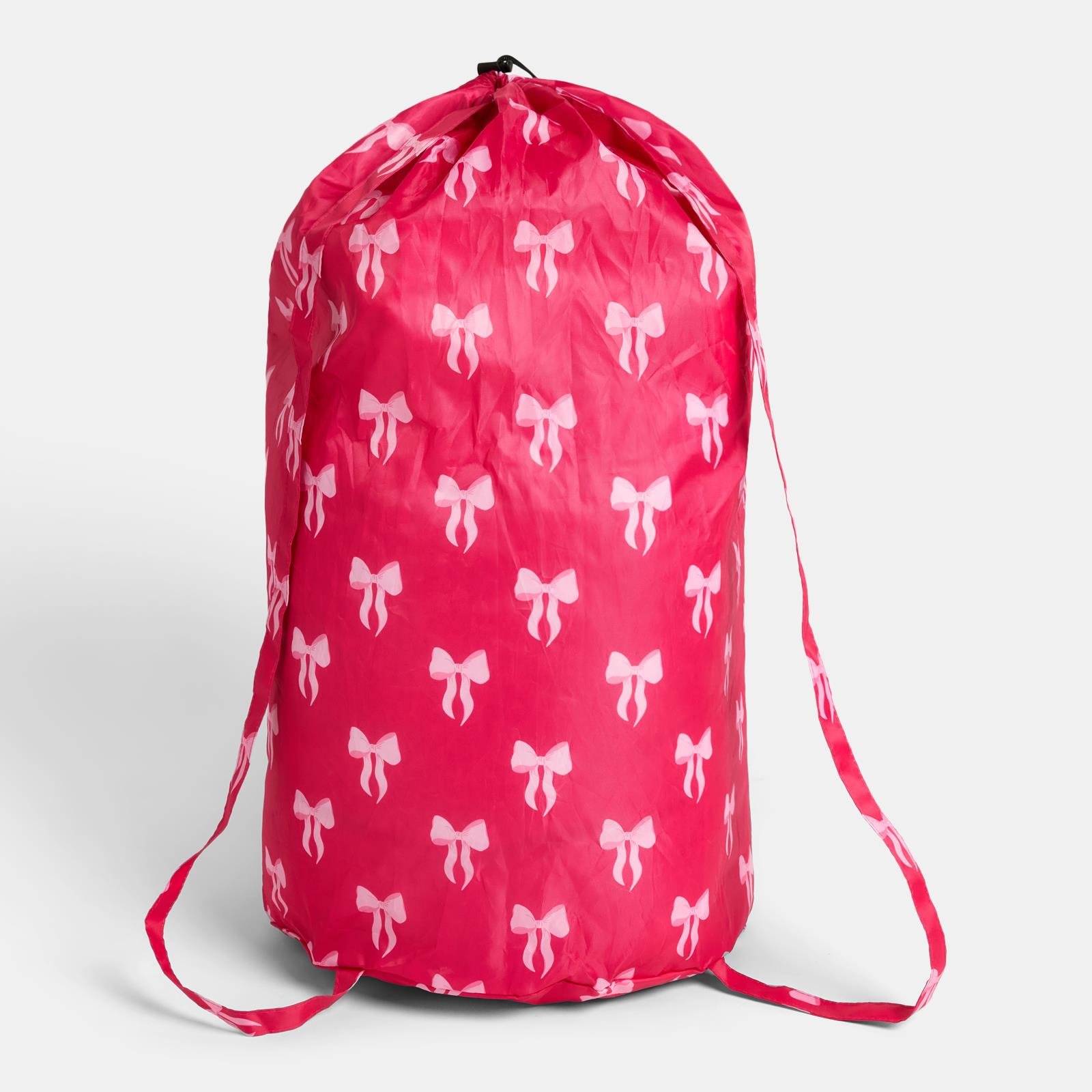 OHS Bow Print Backpack Laundry Bag - Hot Pink