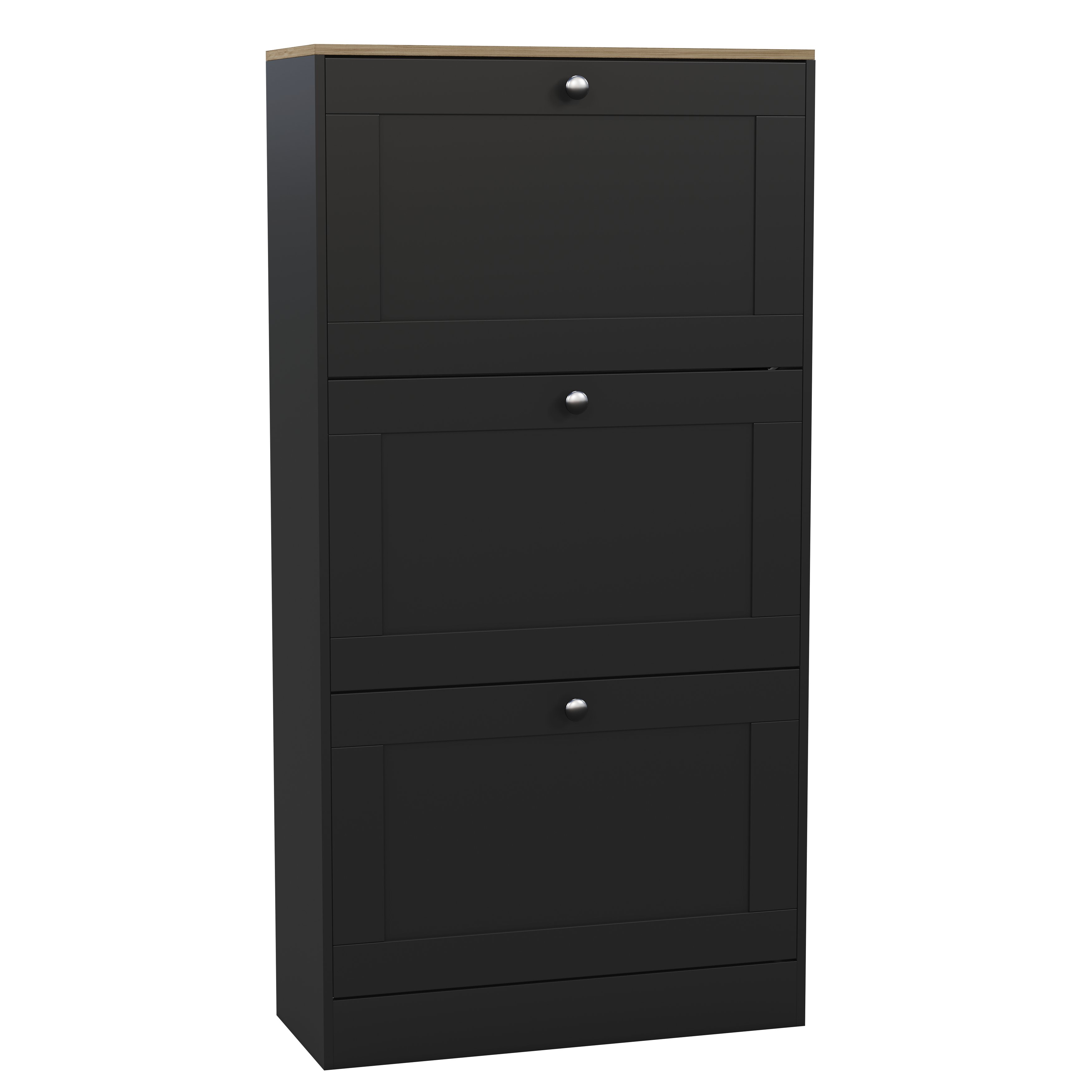 Vida Designs 3 Drawer Shoe Cabinet - Black & Oak