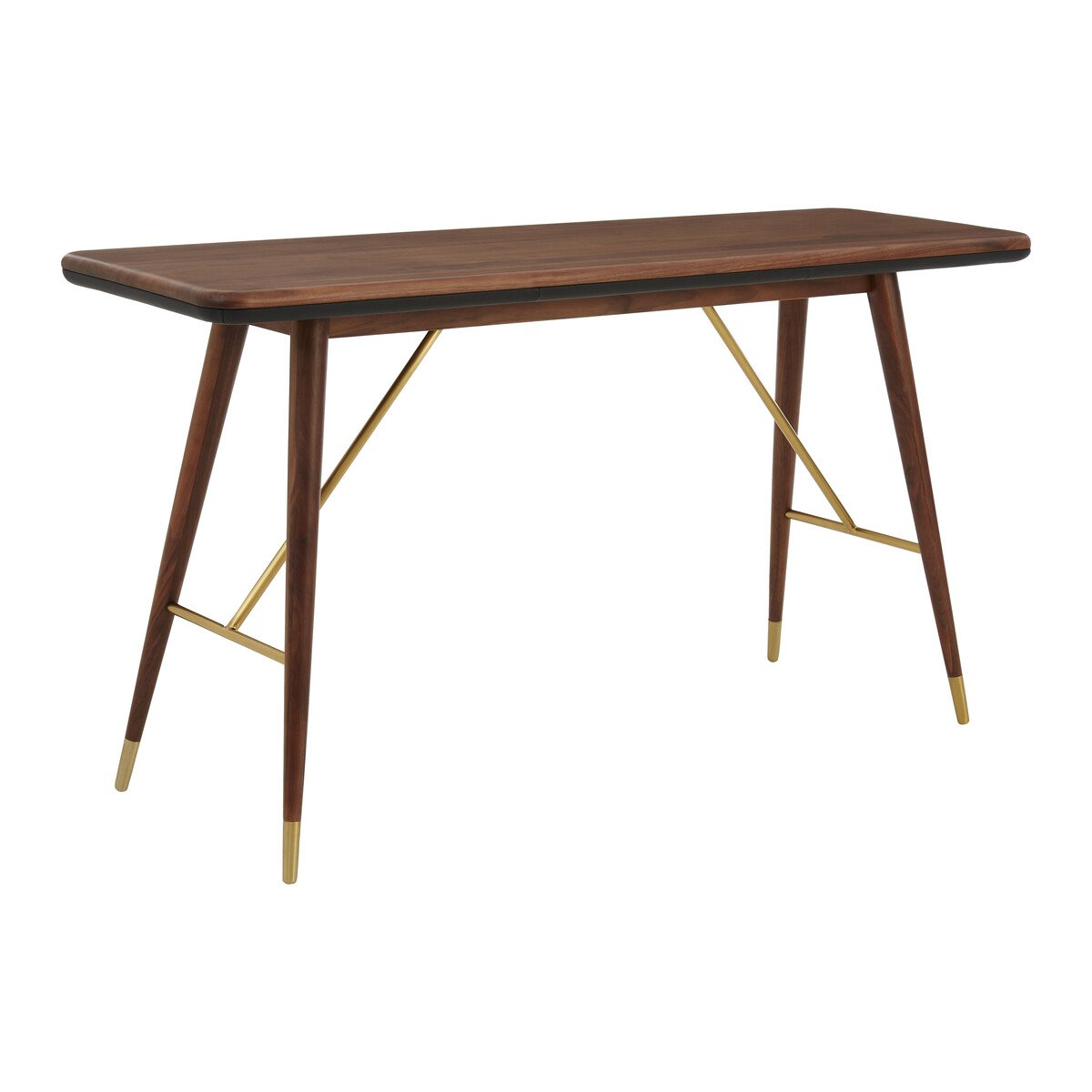 Orsina Kenso Walnut Wood Leather Trim Console Table – Black and Gold