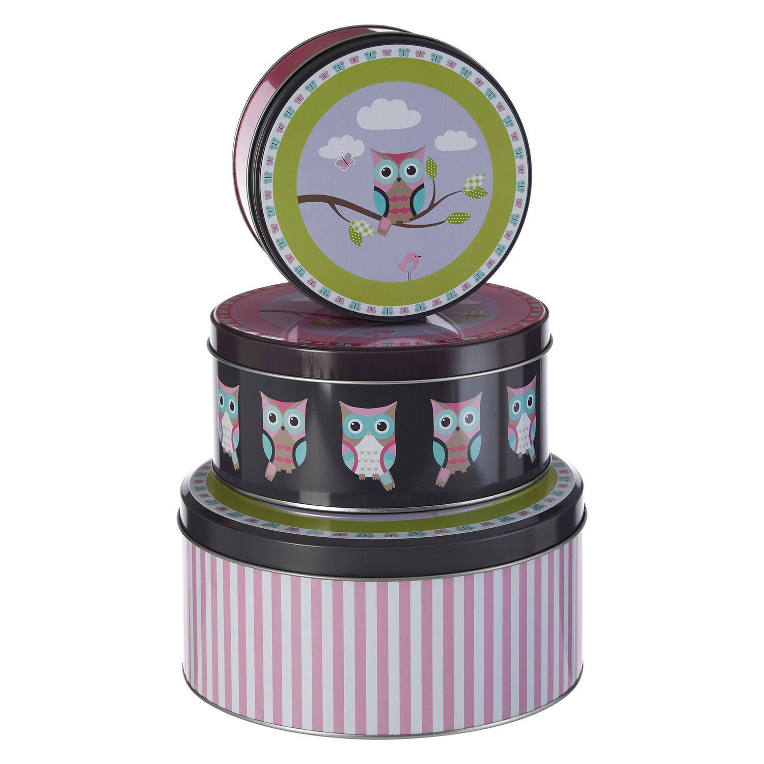 Orsina Paice Set of Three Happy Owls Storage Tins