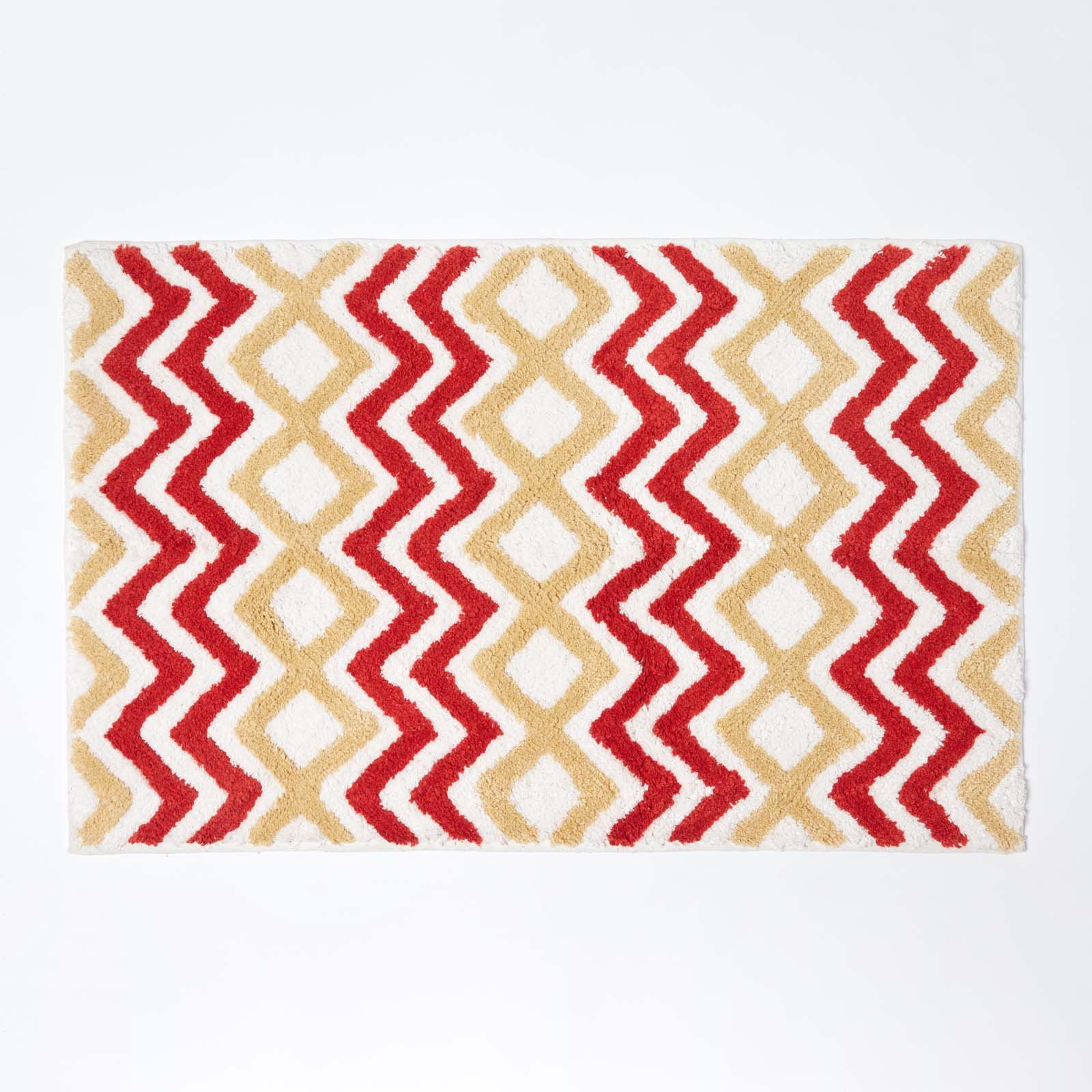 Homescapes Chevron Cotton Bath Mat - Orange and Mustard