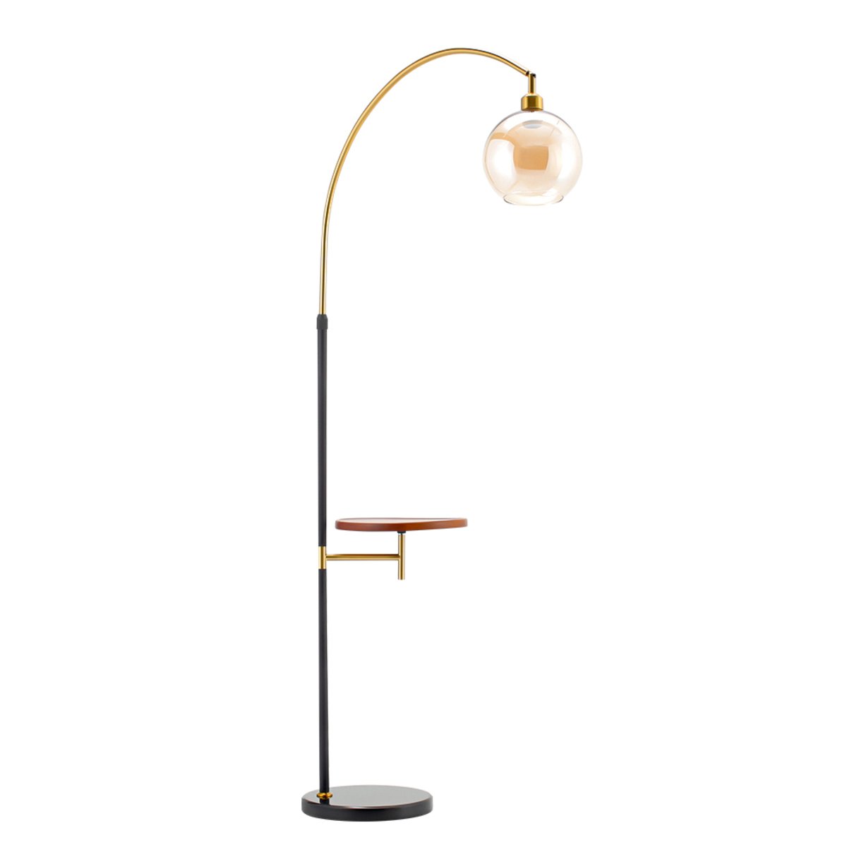 Living and Home Arc Floor Lamp with Tray Table - Black & Gold