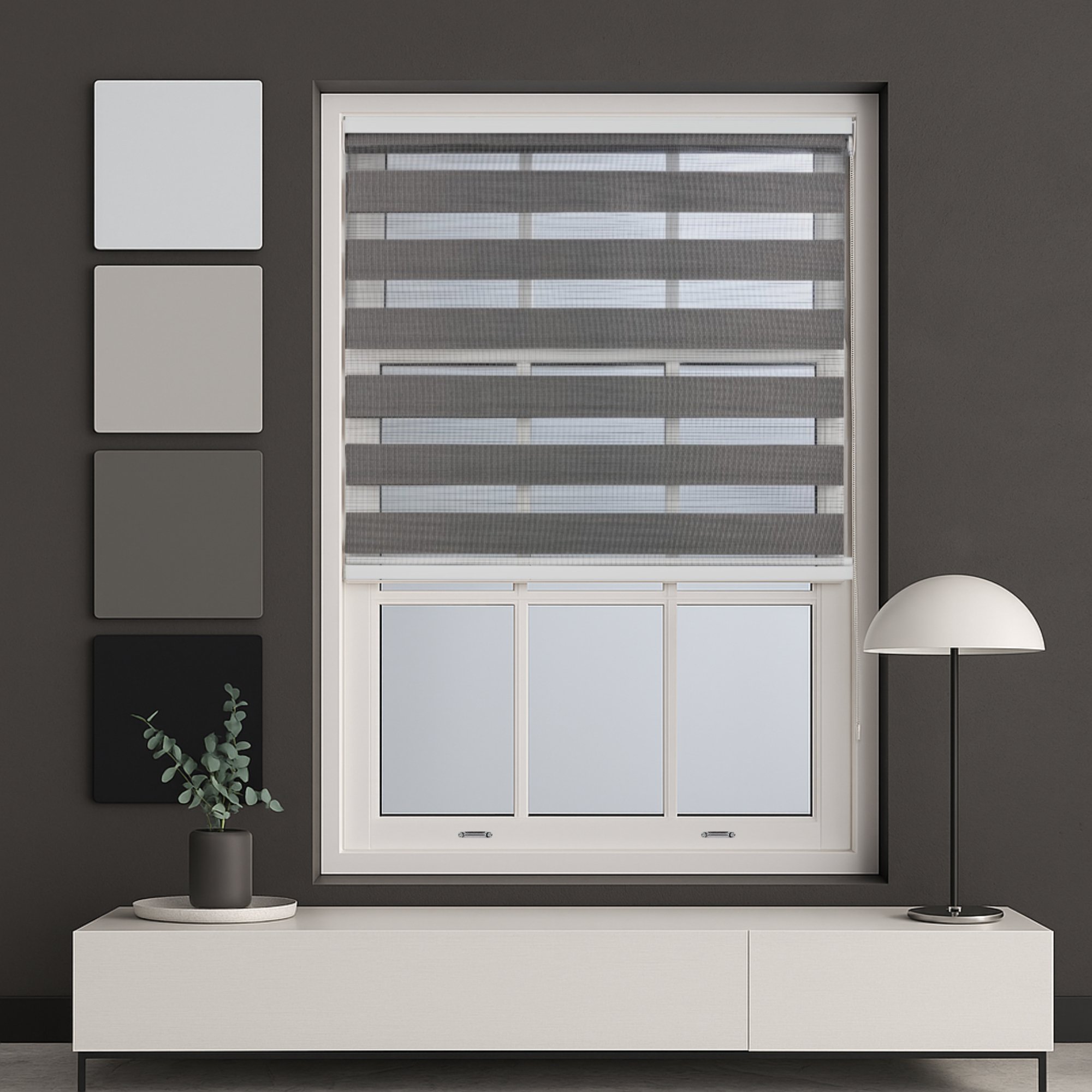 Furnished Dark Grey Day and Night Roller Blind - 55cm x 210cm