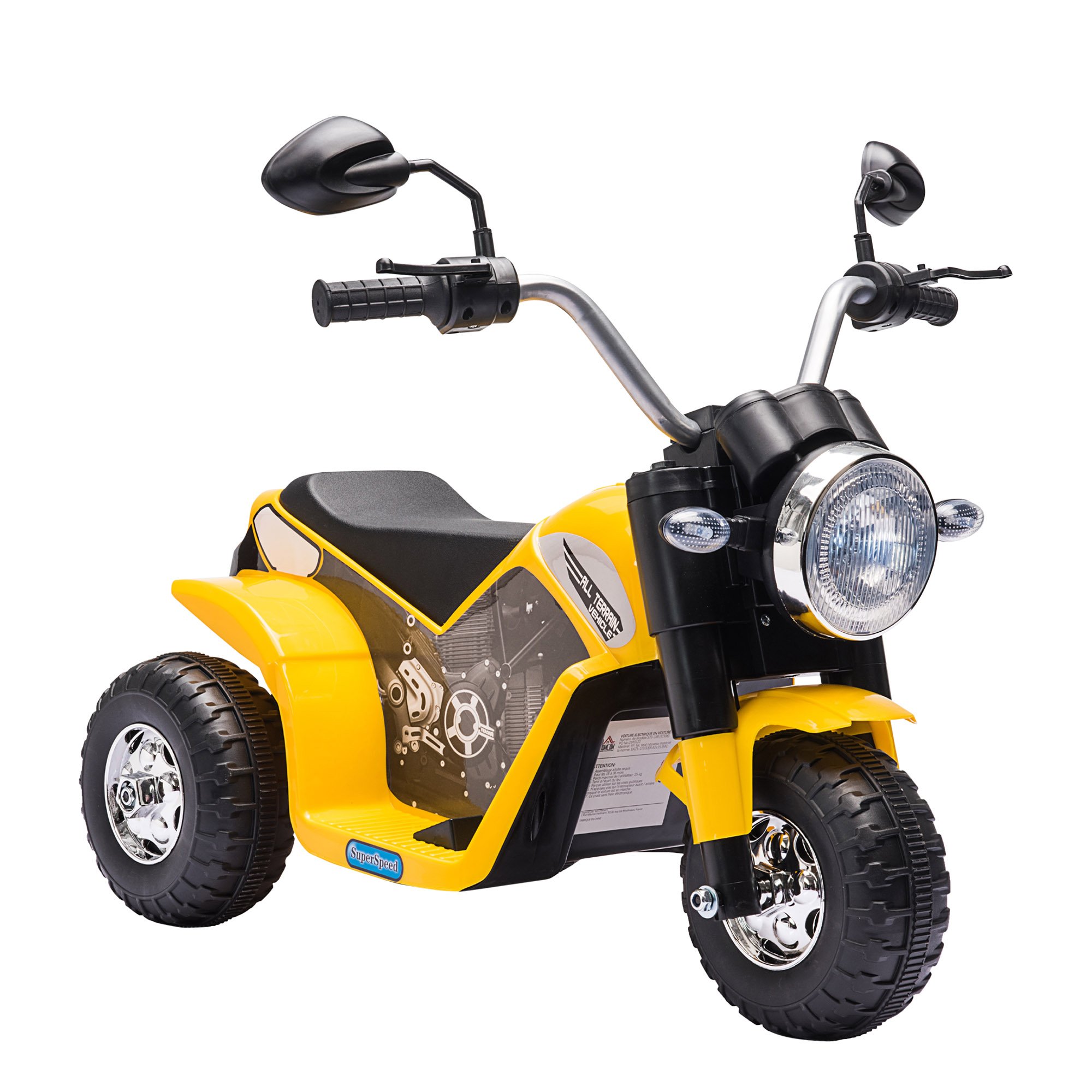 HOMCOM 6V 18 to 36 Months 3 Wheel Motorbike Ride on Toy – Yellow