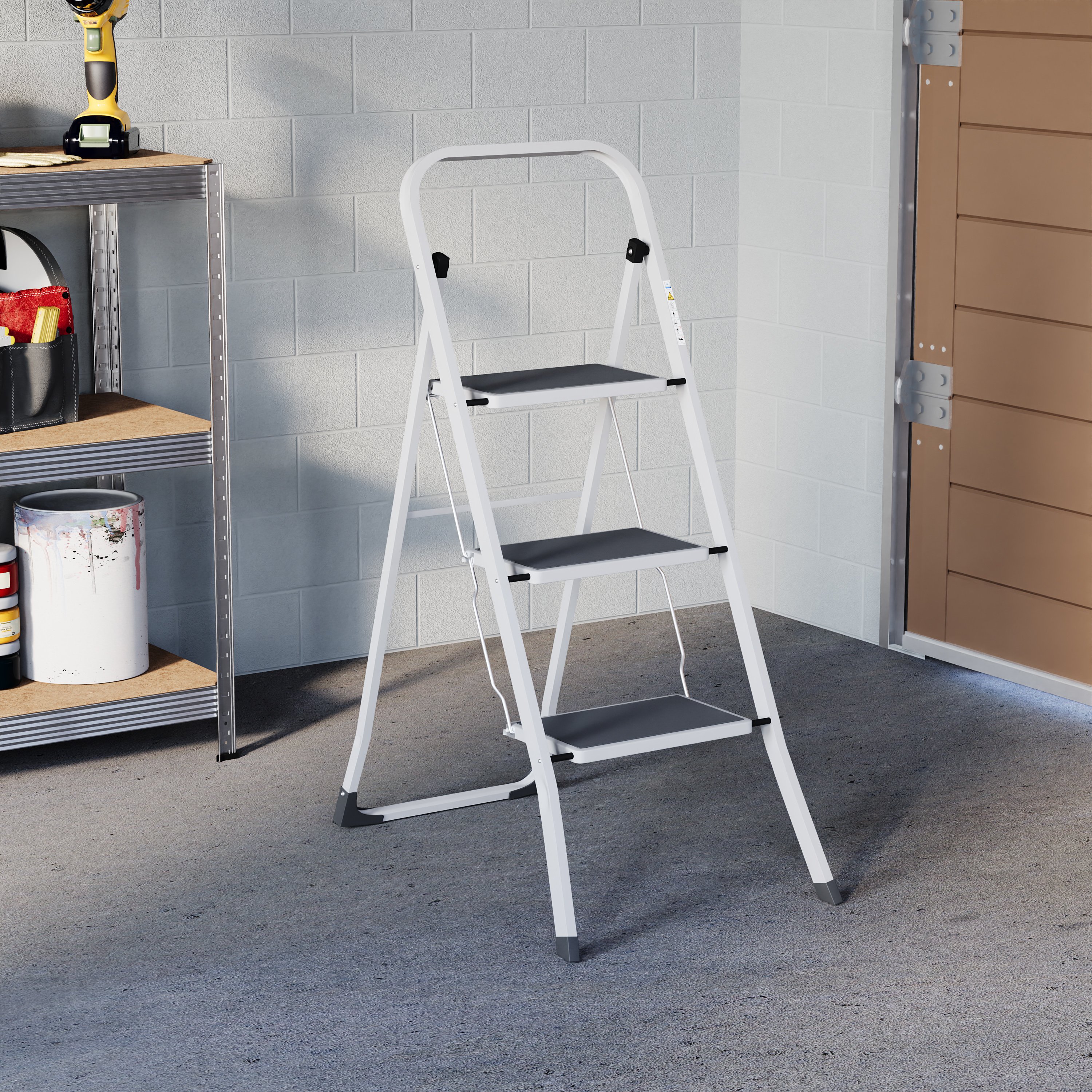 Home Vida 3 Step Ladder With Anti-Slip Mat - White