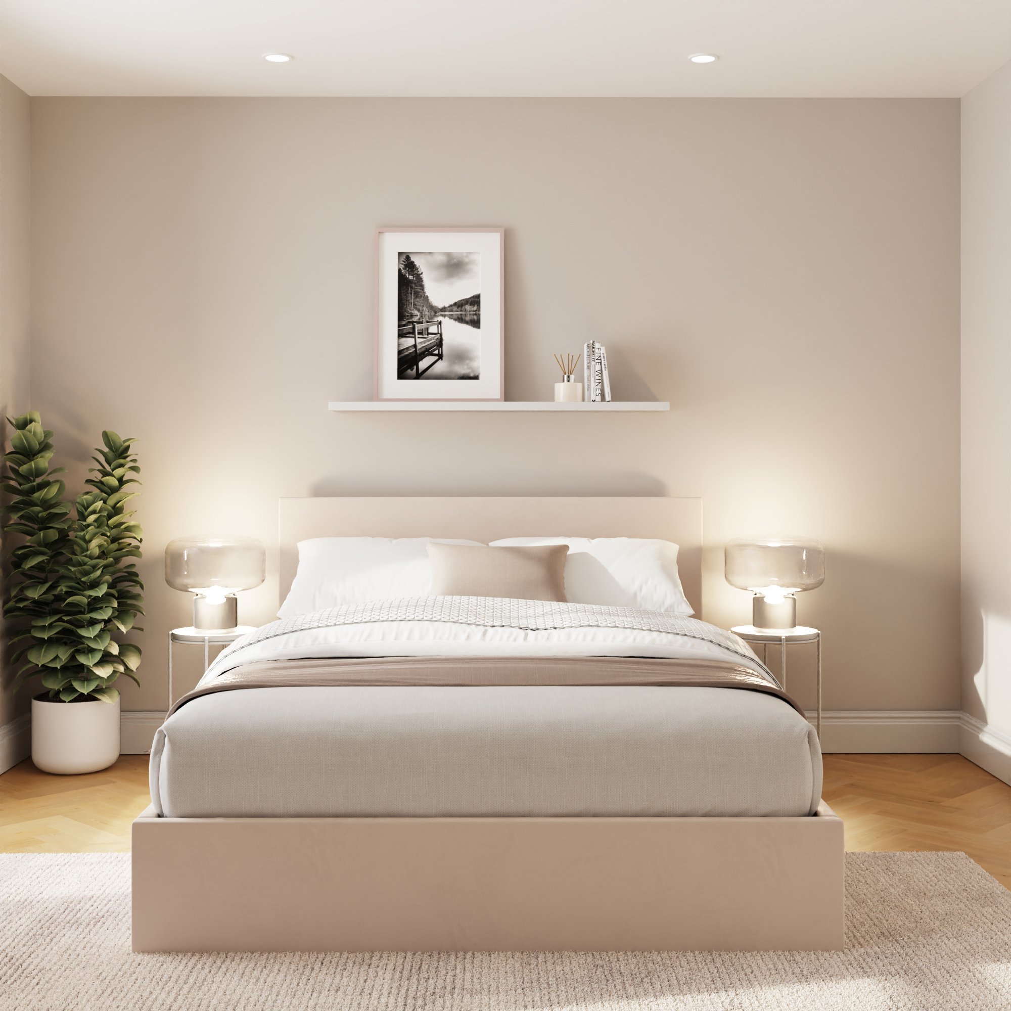 GFW End Lift Small Double Velvet Ottoman Bed with Mattress - Natural